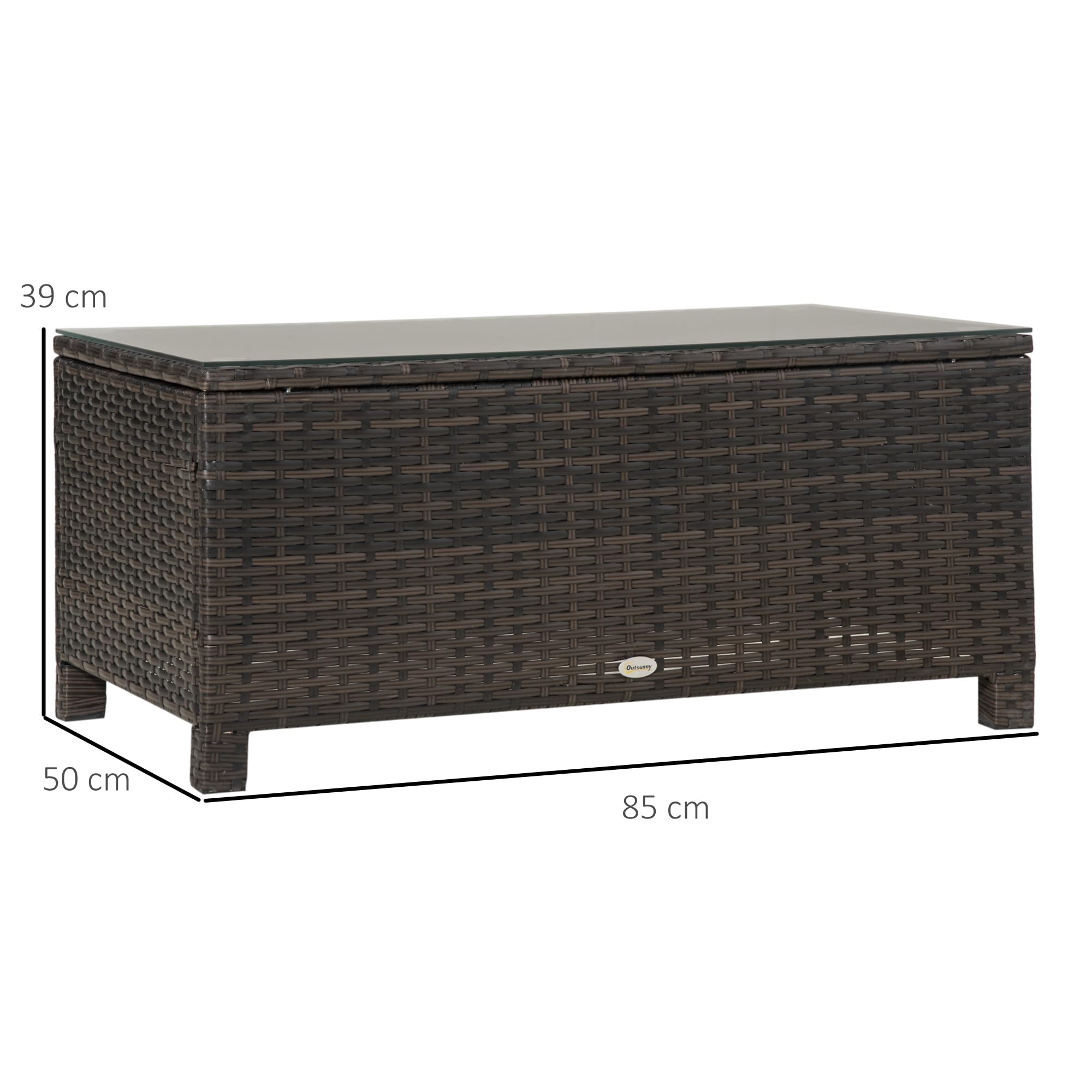 Outsunny Tavolino da Giardino in Vetro Temperato Rettangolare 85 x 50 x 39 cm Marrone