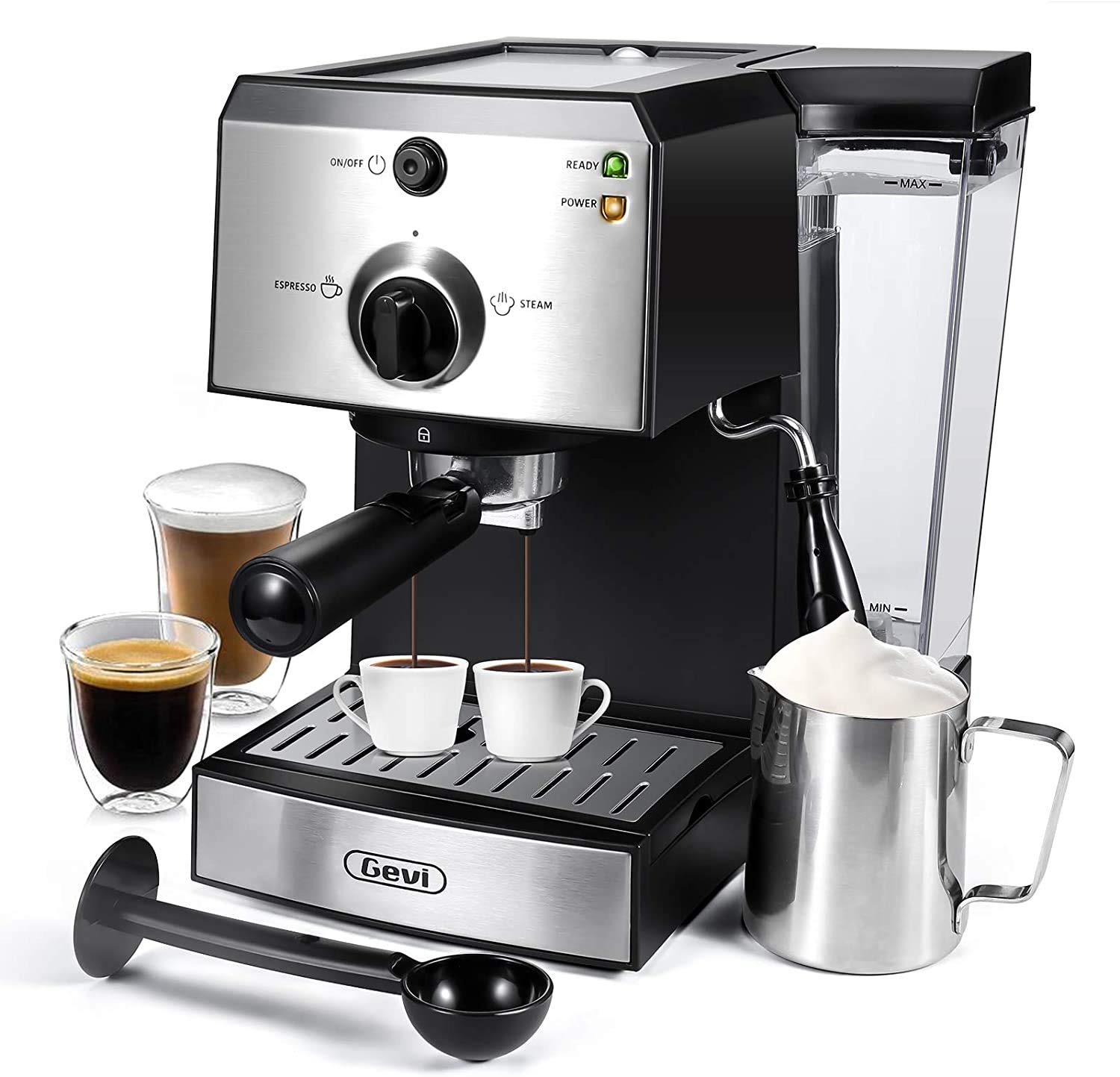 Espresso Machines 15 Bar Cappuccino Machine with Adjustment Milk Frother for Espresso, Latte and Mocha, 1.5L Removable Water Tank and Double Temperature Control System, Black, 1100W