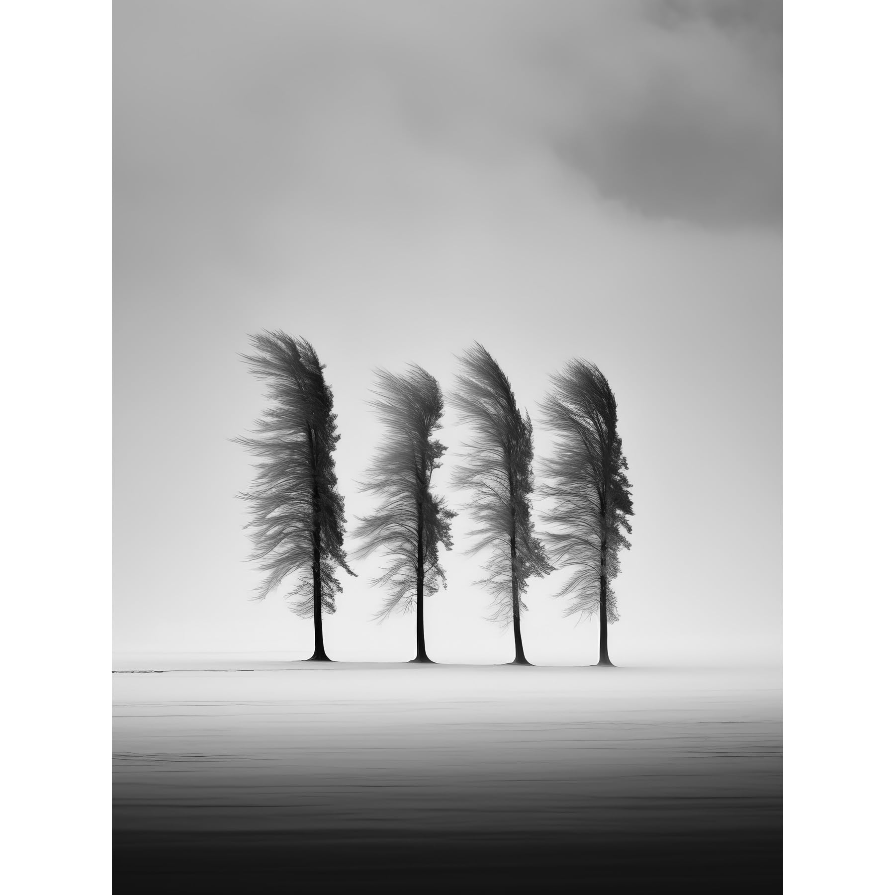 Artery8 Still Holding Strong Black and White Winter Landscape Photograph Wind Blowing on a Row of Cypress Hills Large Wall Art Poster Print Thick Paper 18X24 Inch