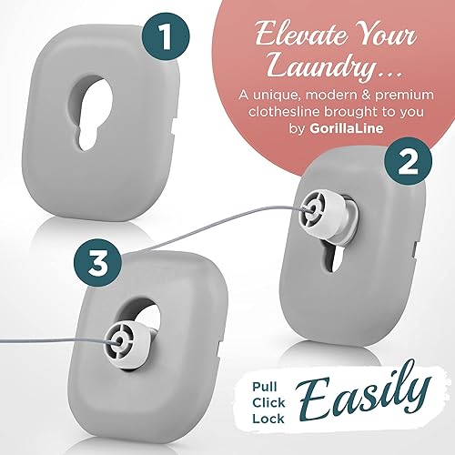 Miniatura 6 de GorillaLine - Línea de ropa retráctil para interiores y exteriores Línea de lavandería de secado de ropa resistente Línea de ropa de tendedero