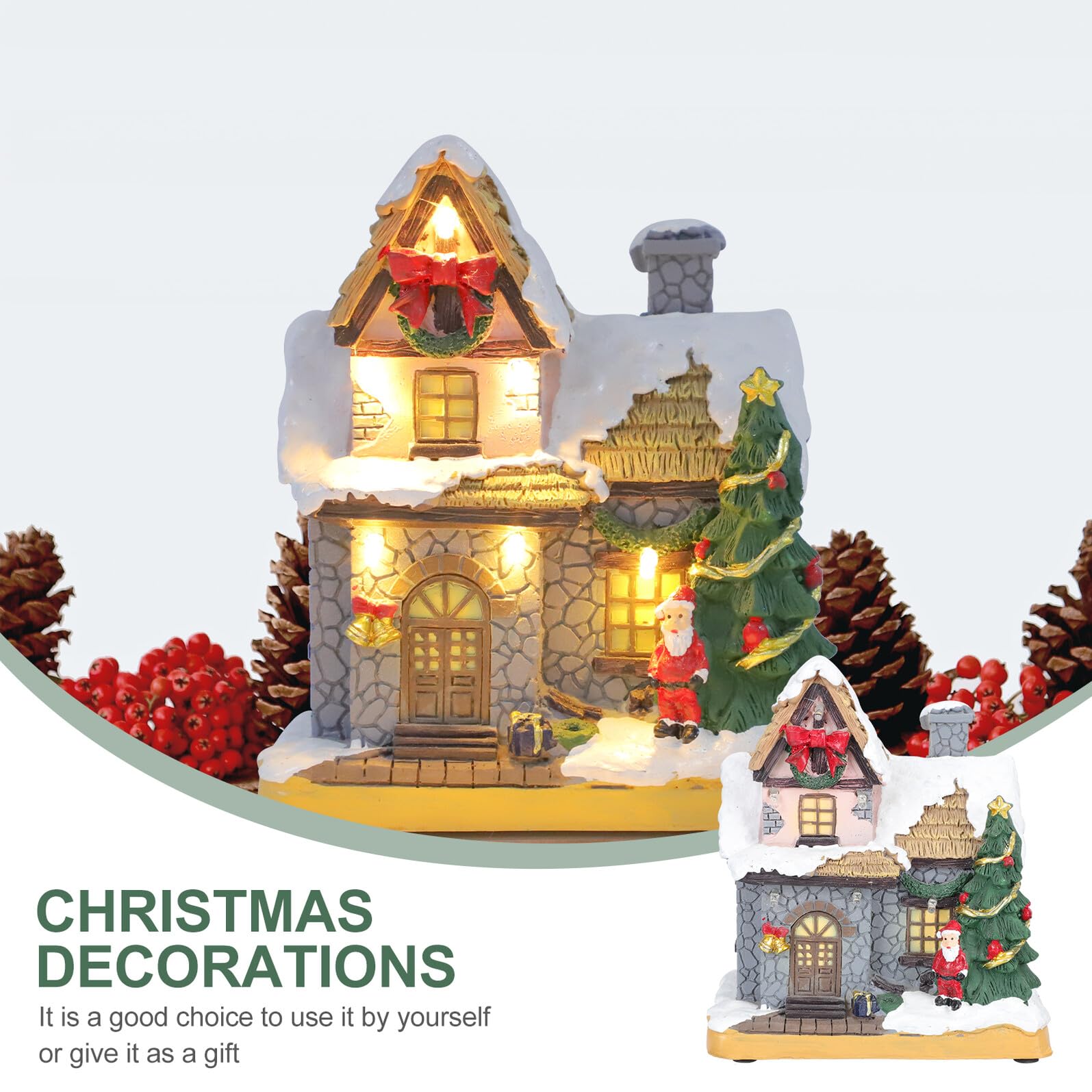 SOIMISS Casa Decorativa Navideña de Resina Luces Led, Adorno Navideño Delicado para Ventana y Oficina Que CREA Ambiente Festivo