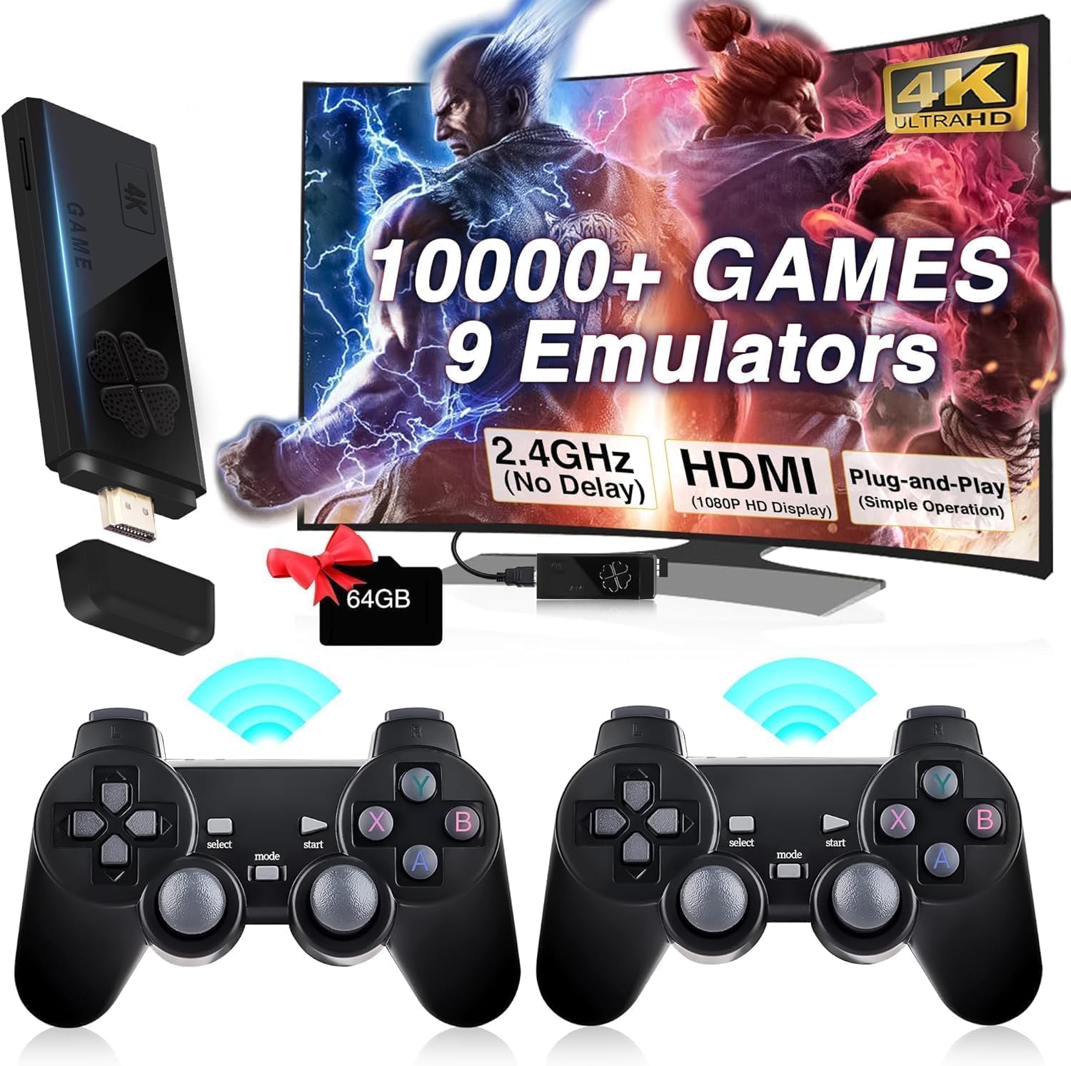 Video Game Wireless Console Game Stick Built-in 10,000 Classic Games 8 Bit Mini Retro Controller HDMI Output Dual Player-4K Ultra HD Game Stick Plug & Play Video Game Box for Kid (10,000 VIDEO GAME) (B0CYZNCL8W) Amazon Price History, Amazon Price Tracker