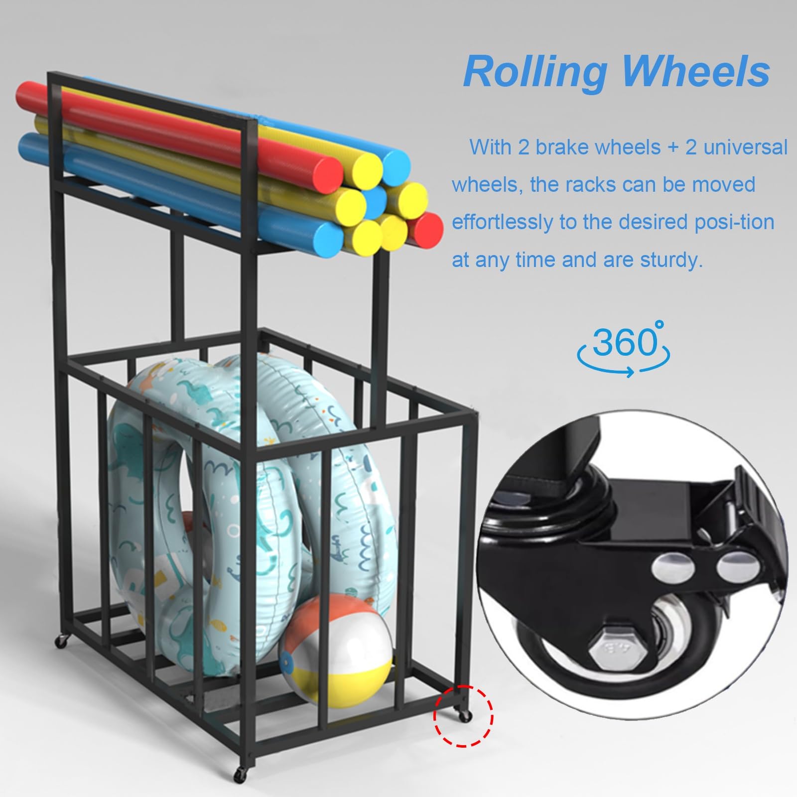 Carrello resistente a bordo piscina per noodles, palline da spiaggia e attrezzatura da piscina, organizza in modo efficiente la tua area piscina
