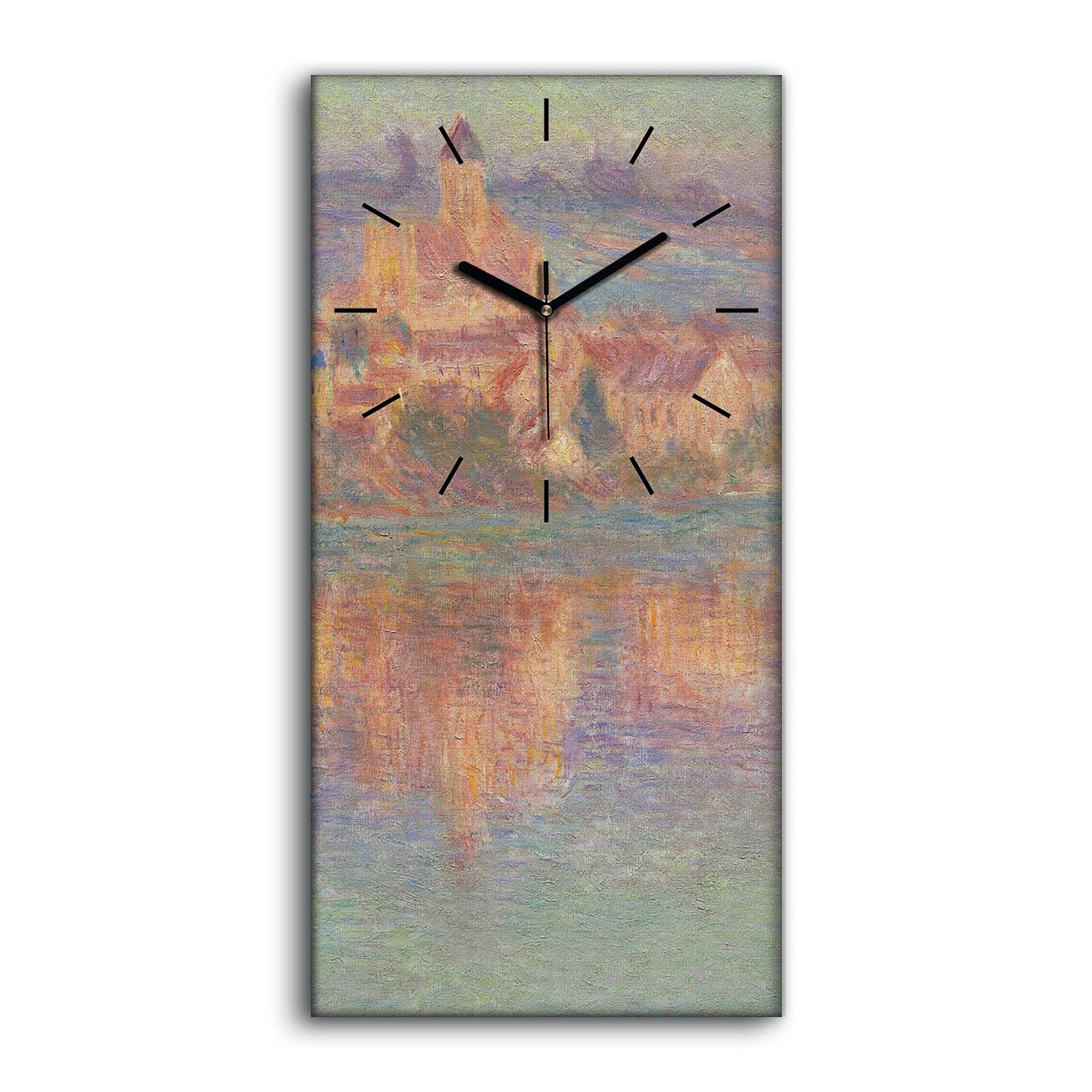 Horloge sur Toile 30x60cm Silencieuse Impression Coucher du Soleil Vetheuil