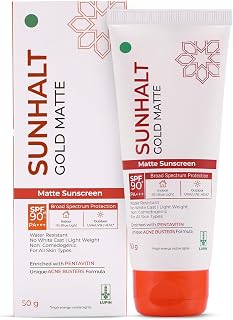 SUNHALT GOLD MATTE Sunscreen SPF 90+ PA+++ for UV/HEVL/IR/Blue Light Broad Spectrum Protection, With Acne Busters, Combats... Price In India
