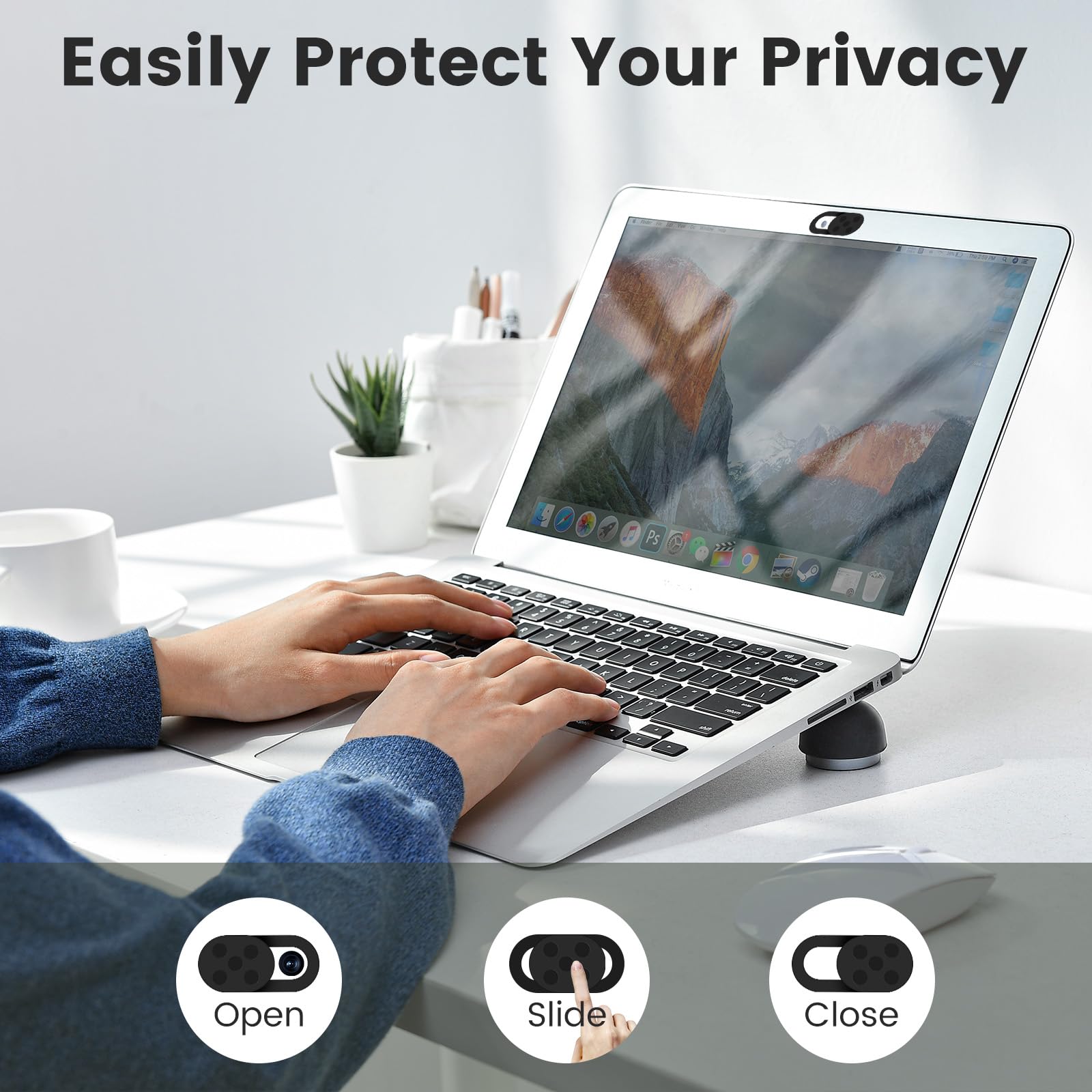 8 pezzi Webcam Cover, Ultra-Sottile Metallo Copri Webcam, Copertura Camera Slider, Sottile per Laptop, PC, Computer Portatile, Smart Phone - Nero
