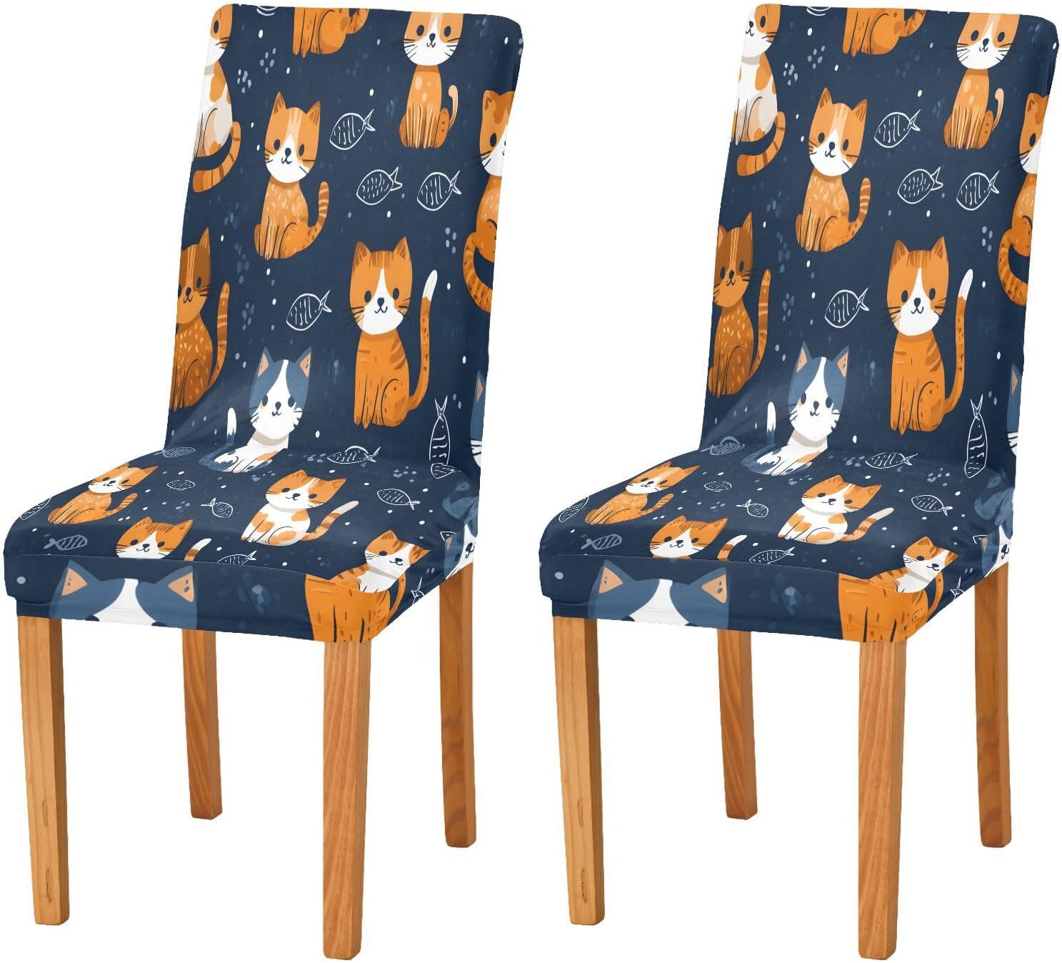 ALAZA Chair Covers for Dining Room, Orange Cat Pattern Stretch Chair Cover Sets Chair Protector Removable Washable for Ktichen Restaurant Hotel