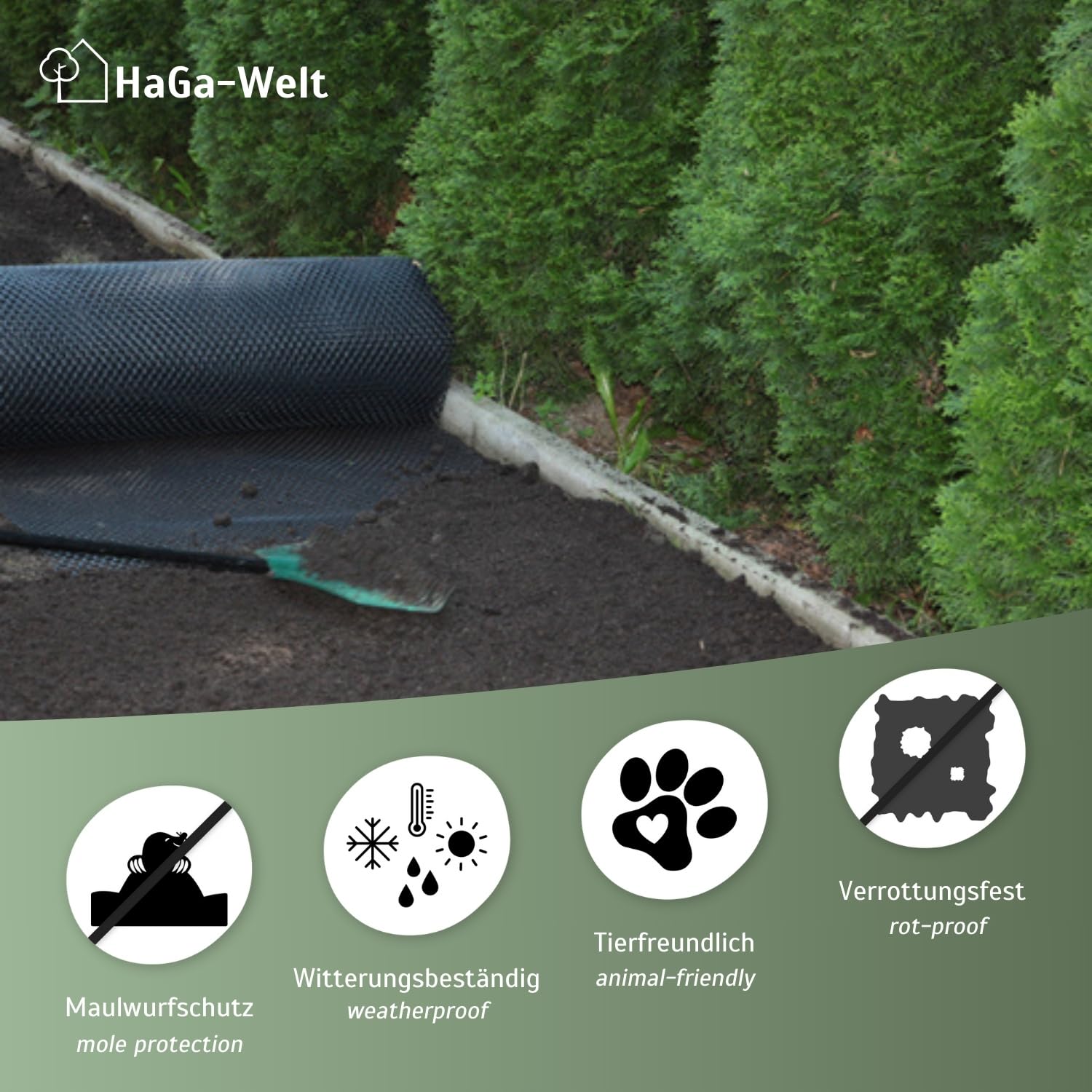 HaGa Rejilla para topos de 1,2 m x 25 m de plástico para ahuyentar topos en el jardín, respetuoso con los animales, ahuyentador de topos