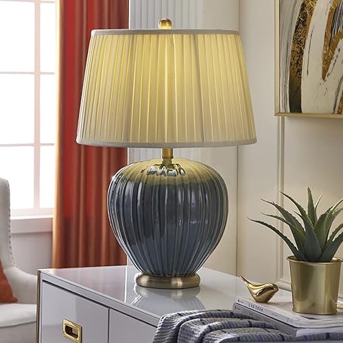 Miniatura 3 de Lamp for Desk Retro Table Lamps Ceramics Bedside Table Lamps with Fabric Lampshade American Style Nightstand Lamps for Home Office, 23.2" H Desk