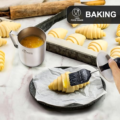 Miniatura 6 de HOTEC Olla de acero inoxidable 304 con cepillo, cepillos de silicona para parrilla de barbacoa para aceite de salsa, 36 oz