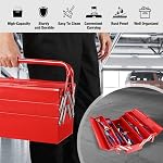 WORKPRO Metal Tool Box, 18-inch Cantilever Folding Red Storage Box, 3-Layer 5-Tray Multi-Function Tool Organizer, Red