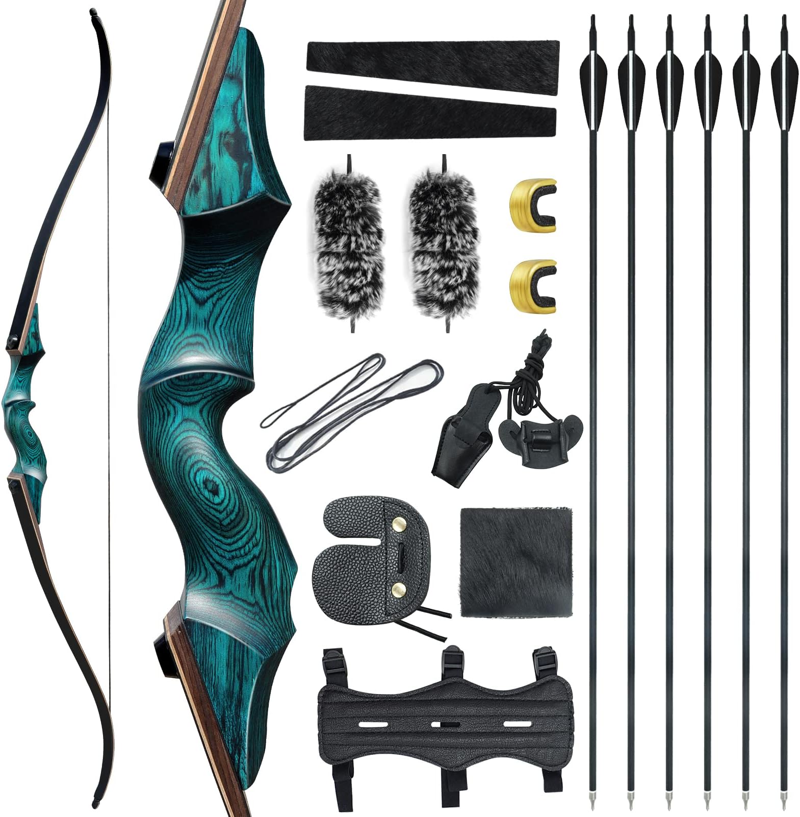 OBTOUTDOOR Black Hunter Original Recurve Bows Bow and Arrow for Adults Hunting Bow Archery Bow 60" 20-60lbs Right Hand Wooden Riser with Mixed Carbon Arrows for Shooting Hunting Competition