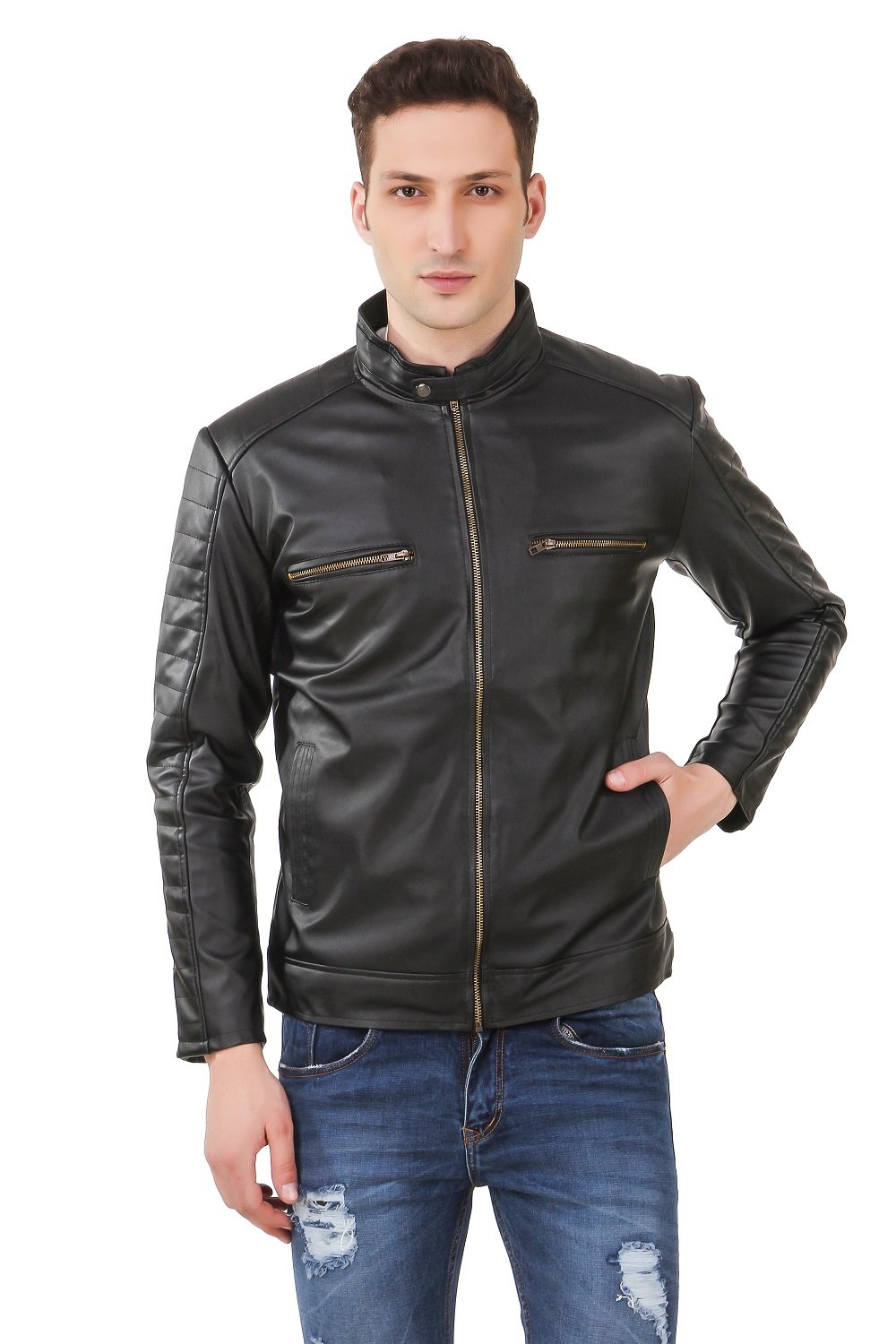 Buy Leather Retail Faux Leather Designer Jacket For Man-XS at