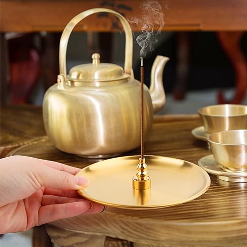 Miniatura 7 de Quemador de incienso 3 en 1 de latón de 5.5 pulgadas para varillas de incienso y conos de incienso en espiral – Colector de cenizas en forma de