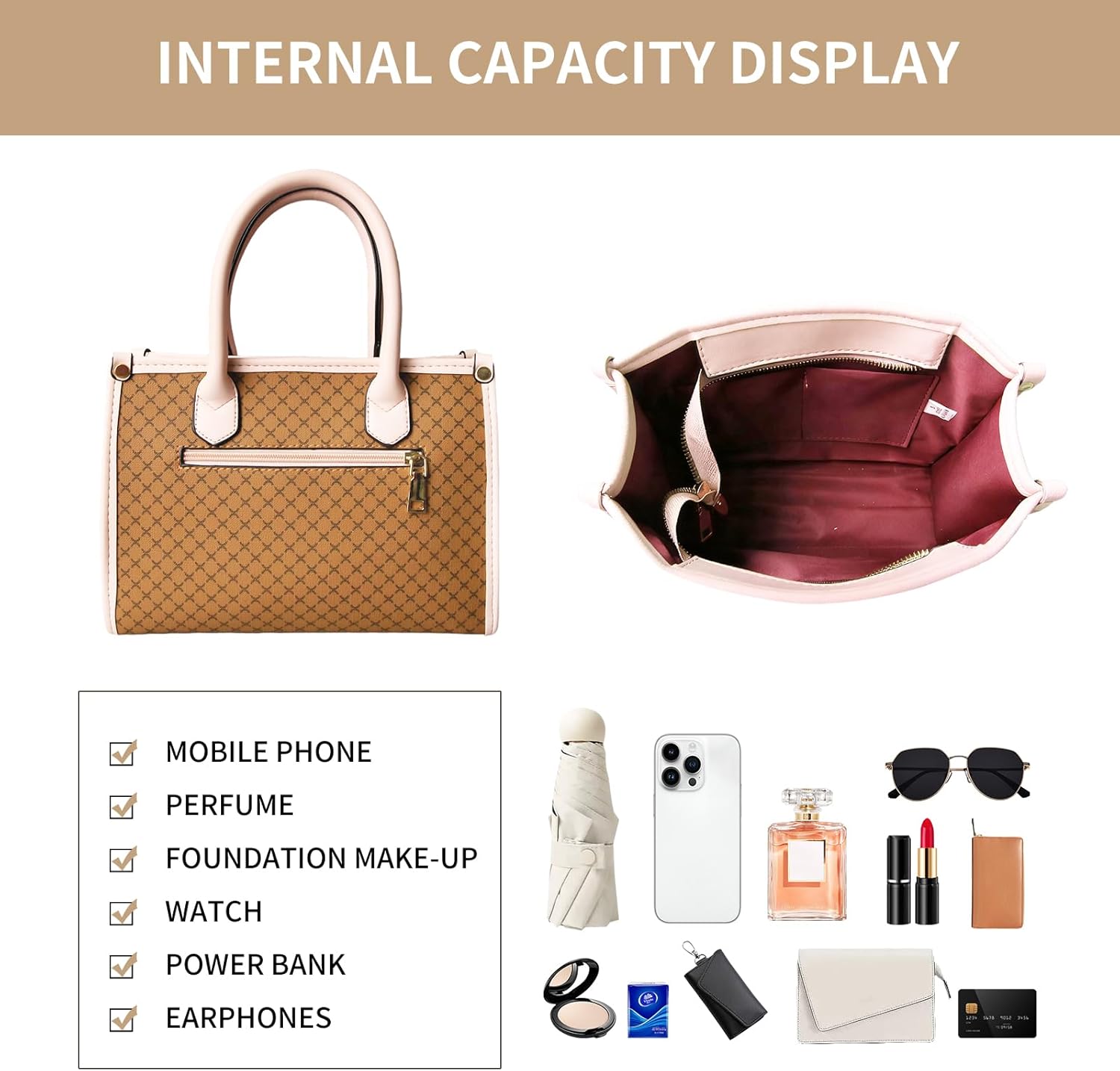 3pcs Purses and Handbags Set for Women, Top-Handle Tote, Satchel Shoulder Bag & Matching Wallet and Card Purse - Image 3