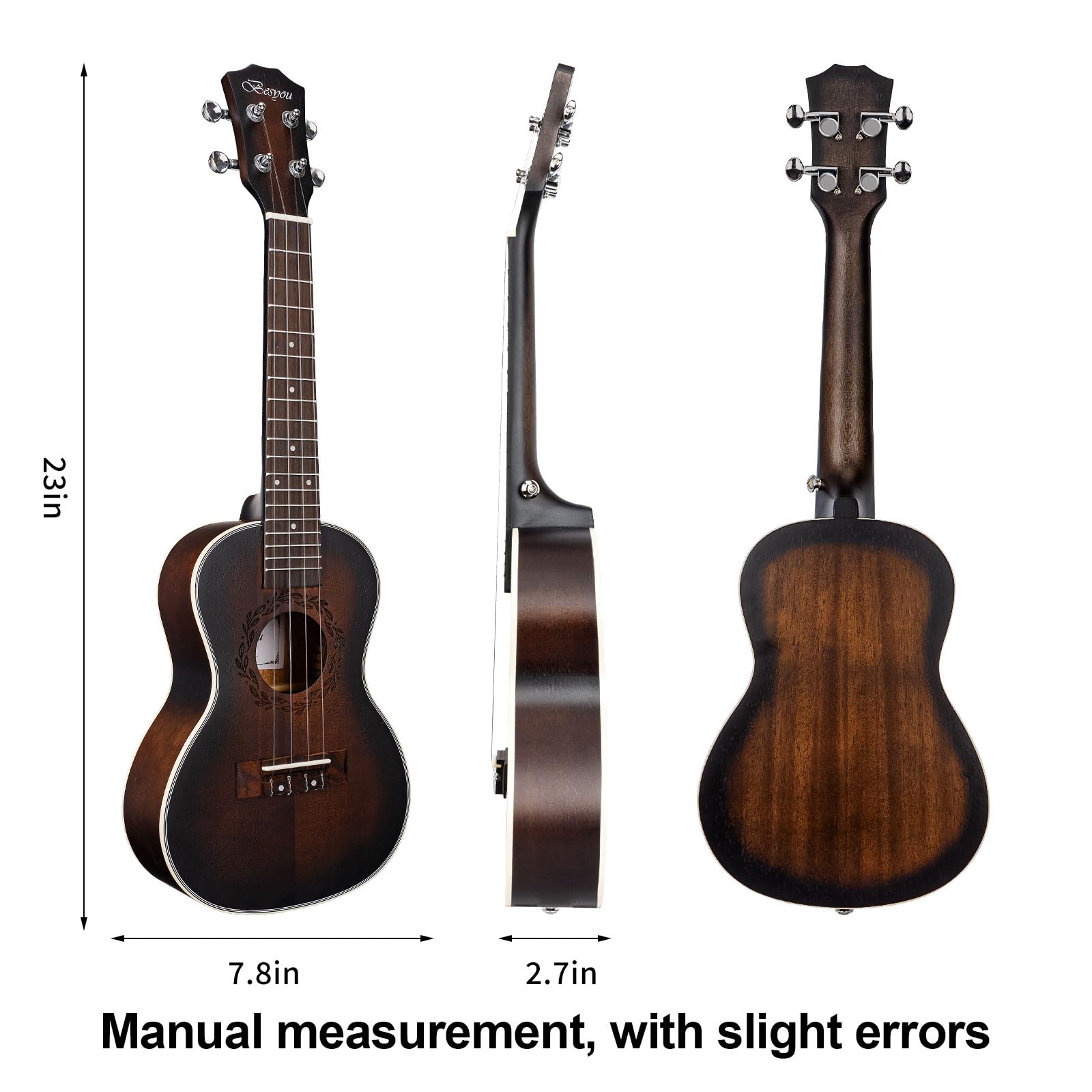 Ukulele da concerto per principianti, in mogano, con accordatore, borsa da concerto, tracolla, corda in nylon al carbonio, plettri in tessuto, scelta regalo (marrone, 23)