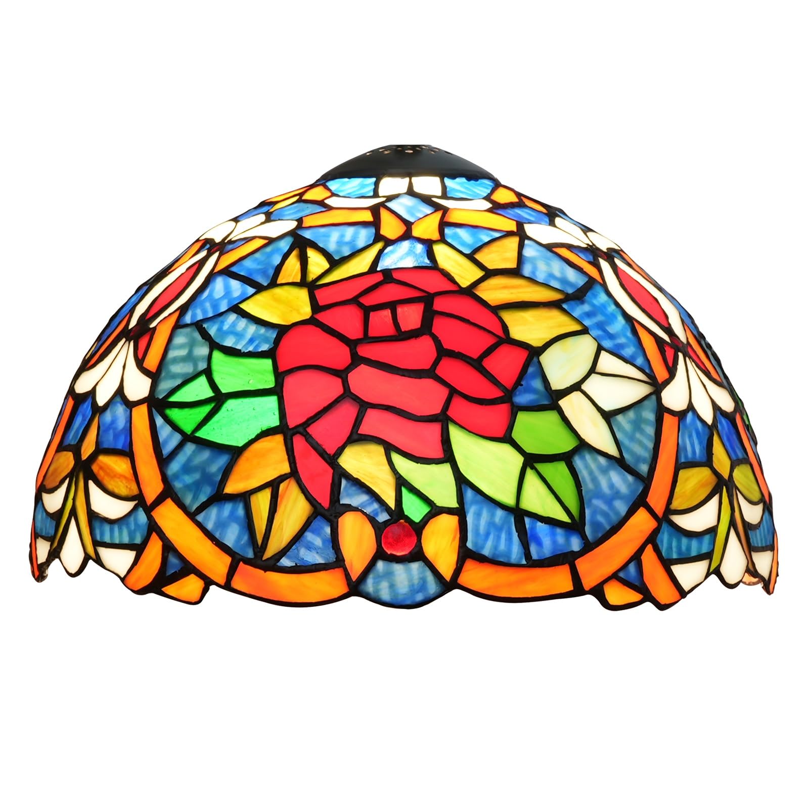 ZXMJYHK Tiffany Style Lamp Shade, 12 Inch Red Roses Stained Glass Lamp Shade Replacement Pastoral Lamp Cover Accessories Fit for Table Lamp Pendant Light Ceiling Light