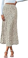 BTFBM Women's High Waisted Leopard Print Satin Midi Skirt - Trendy Flowy Silk Look for Spring Summer Weddings Cocktails