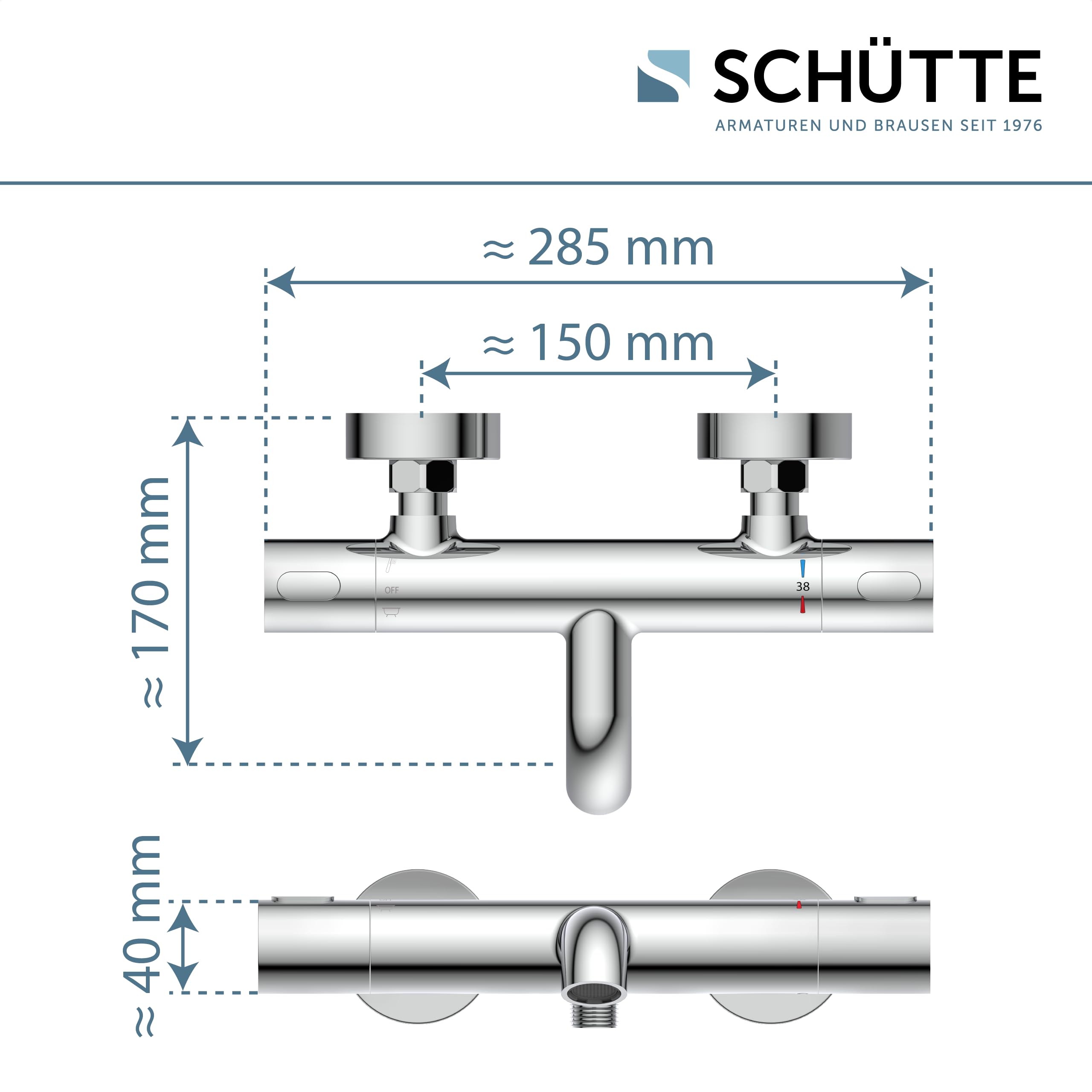 Schütte 33190 Los Angeles - Grifo de bañera con termostato, termostato con protección antiquemaduras a 38 ℃, cromado