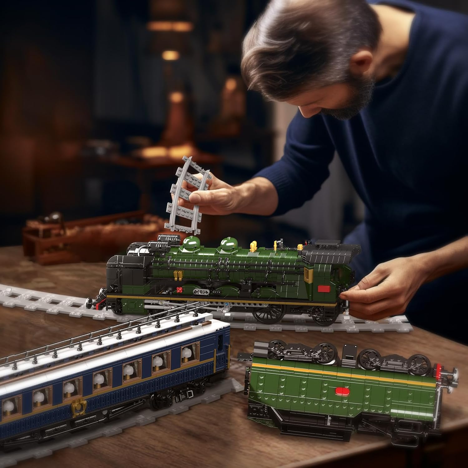 Mould King Orient Express Steam Locomotive Train Building Kit with LED Lighting, Remote/App Control Passenger Toy Block Set, Train Model with Motors and Tracks for Adults(3898 PCS)