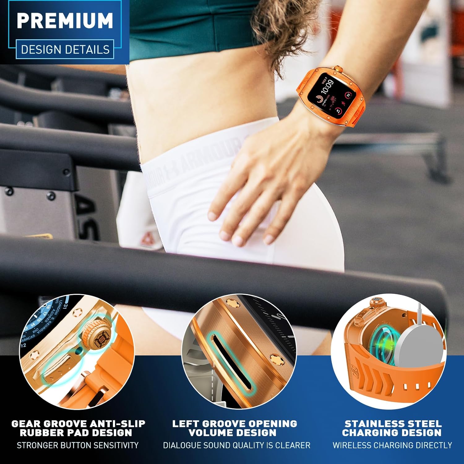 Premium Watch Band Compatible with Apple Watch Series 9/8/7/SE2/6/5/SE/4, Stylish, Durable, and Enhanced Protection for Your Device - Metal iWatch 44mm/45mm Protective Case (Rose Gold)