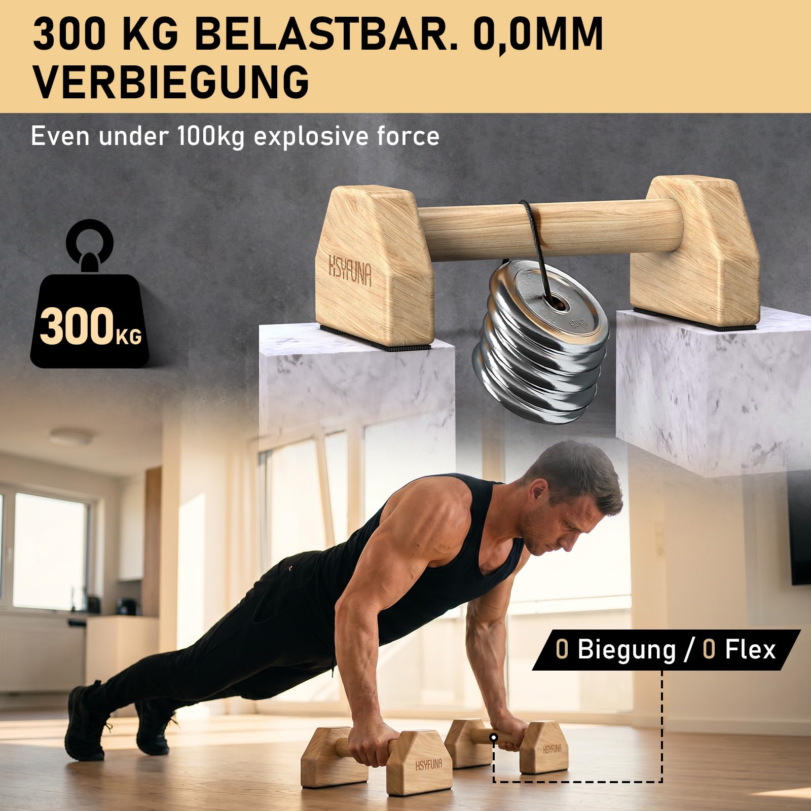 Liegestützgriffe Holz, Parallettes, rutschfeste Griffe Liegestütze, Push Up Stand Bars, Liegestützgriffe für Muskeltraining und Krafttraining, Handstand Griffe für Indoor & Outdoor