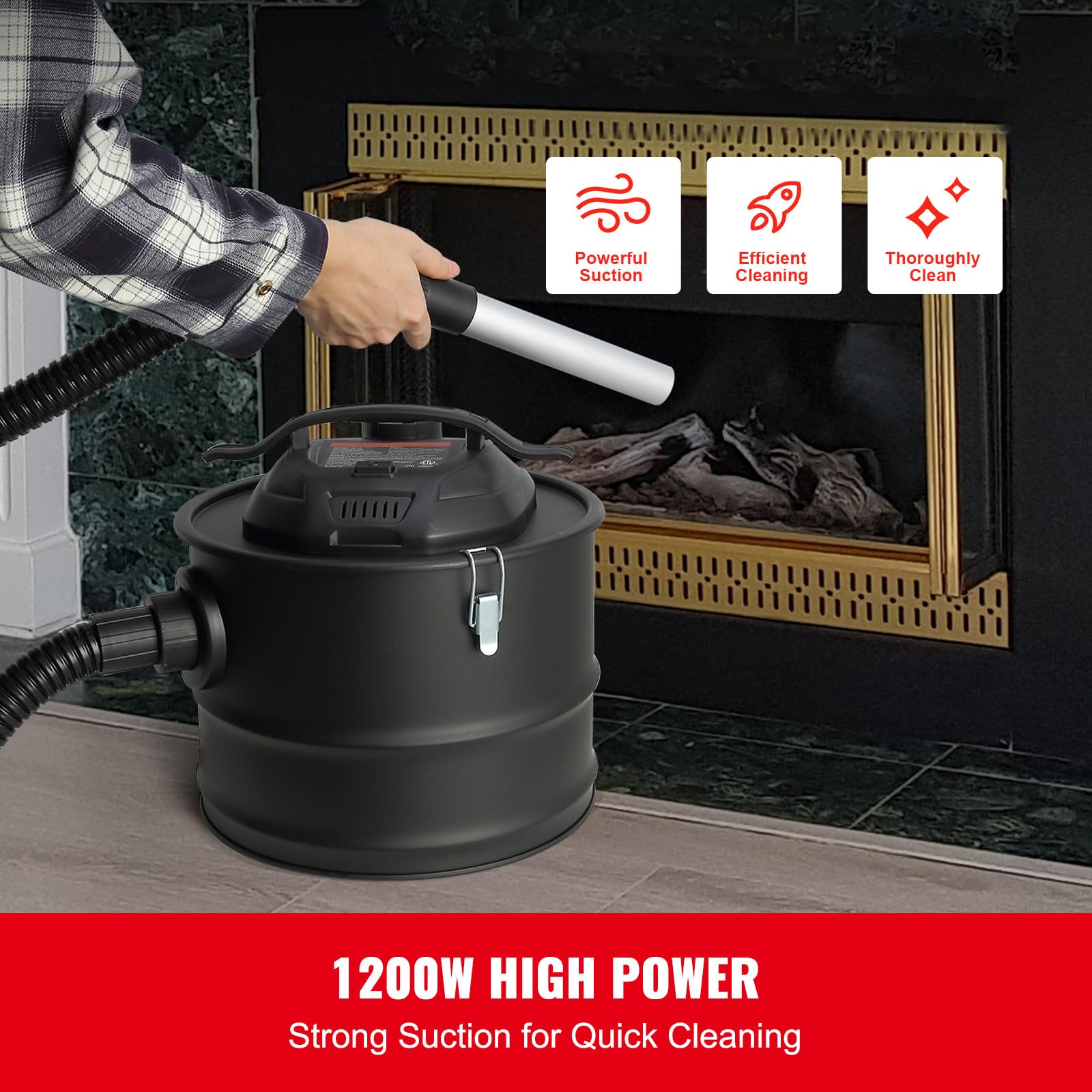 Happybuy Ash Vacuum Cleaner, 4 Gallon Capacity with 1200W Suction Power, Ash Collector with 47.2