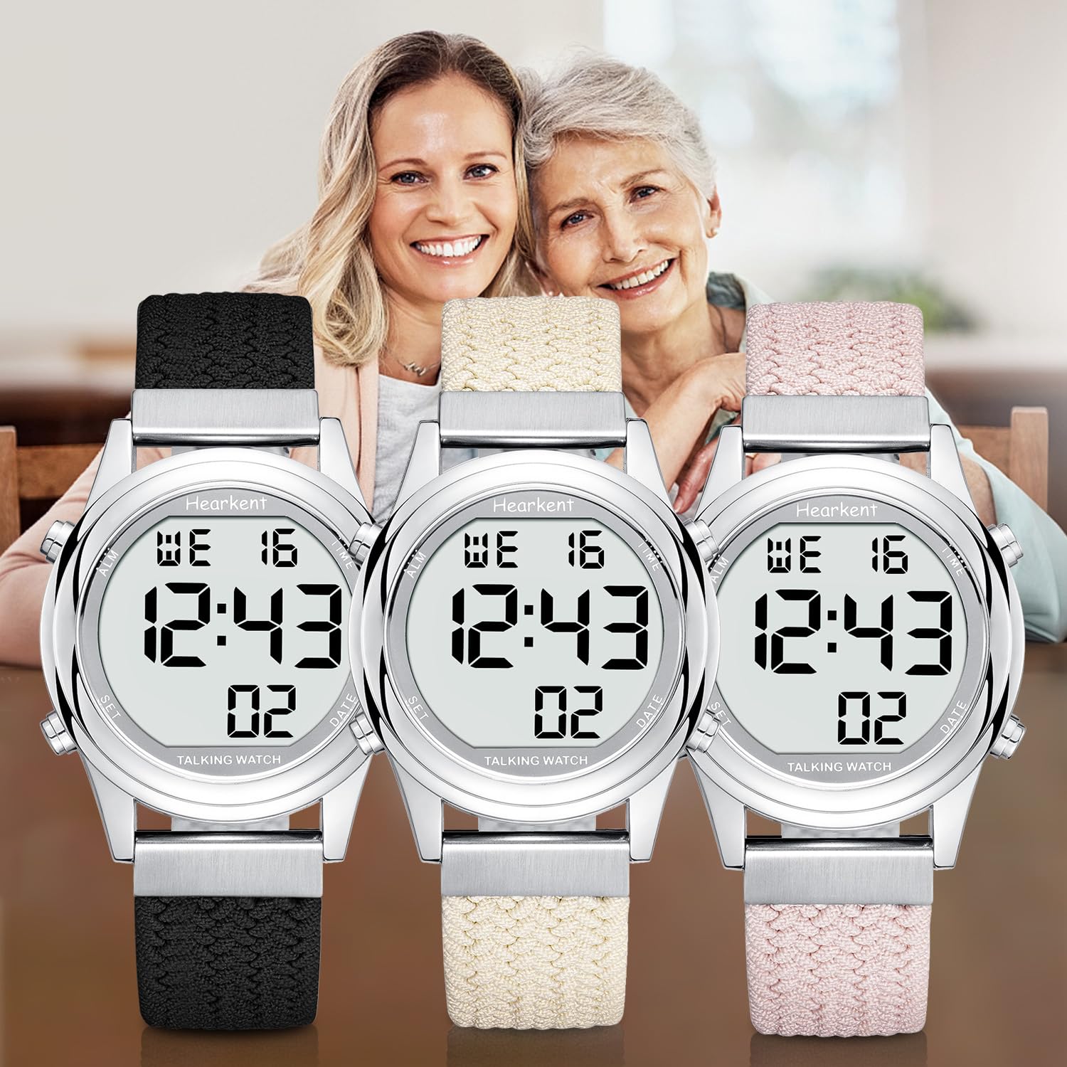 Hearkent Montre parlante numérique pour Femme avec Voix française agréable, écran LCD à Grands Chiffres, pour Personnes malvoyantes, âgées ou aveugles