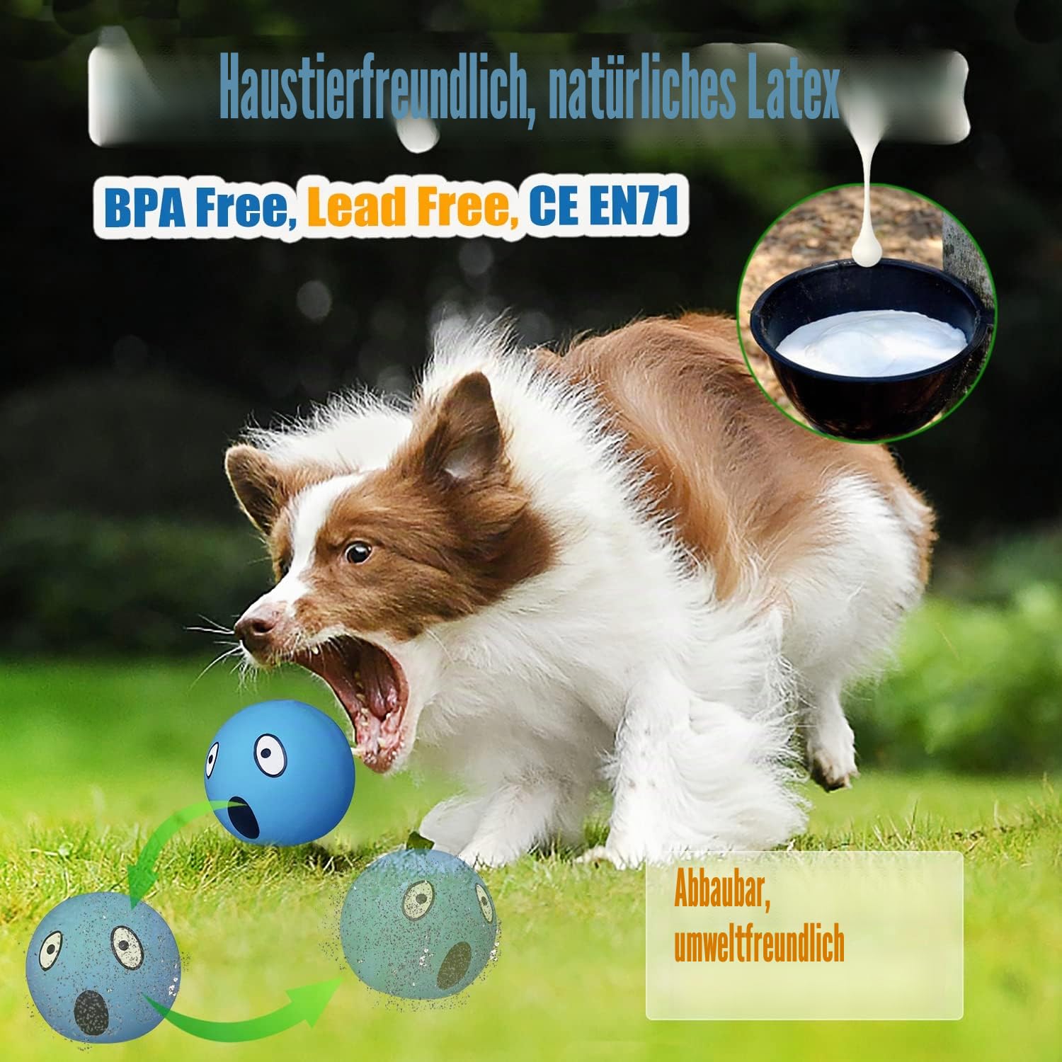 HOLYSTEED Quietschendes Hundespielzeug für mittelgroße Hunde, weicher Latex, quietschende Hundebälle, lächelndes Hundespielzeug, 6 runde Bälle für kleine, mittelgroße Rassen