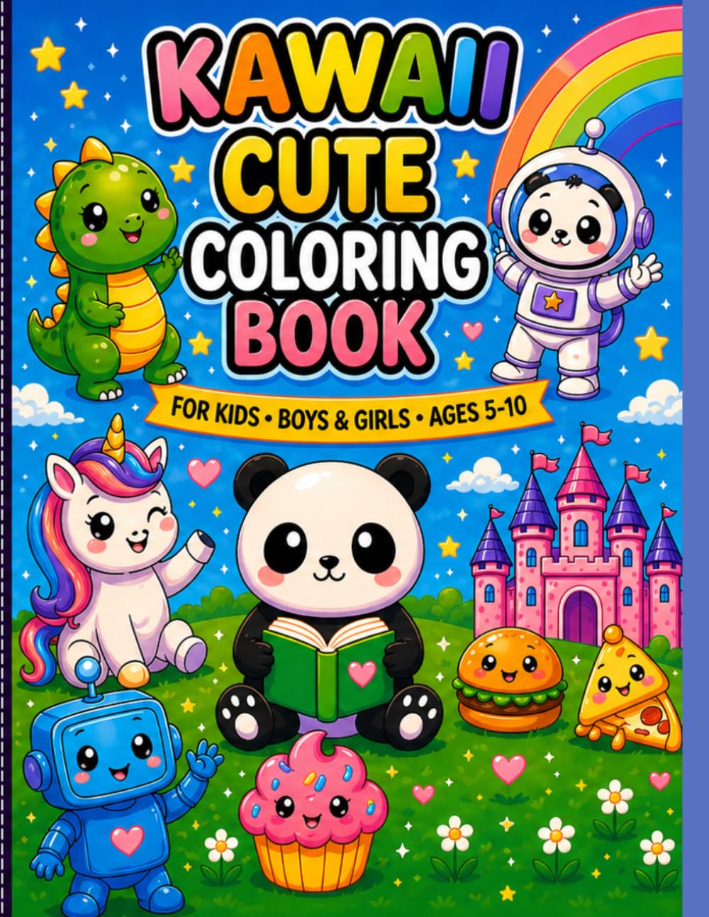 Kawaii Cute Coloring Book for Kids: 50 Easy and Adorable Coloring Pages for Boys & Girls Ages 5-10