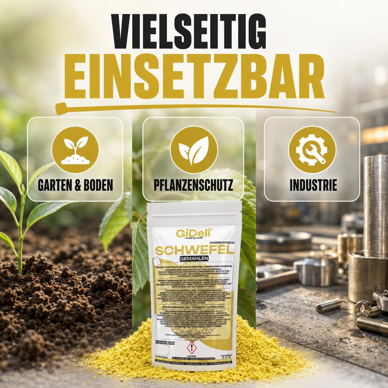 GiDeli Schwefelpulver 3 x 5 kg - Schwefel Dünger zum Ansäuern