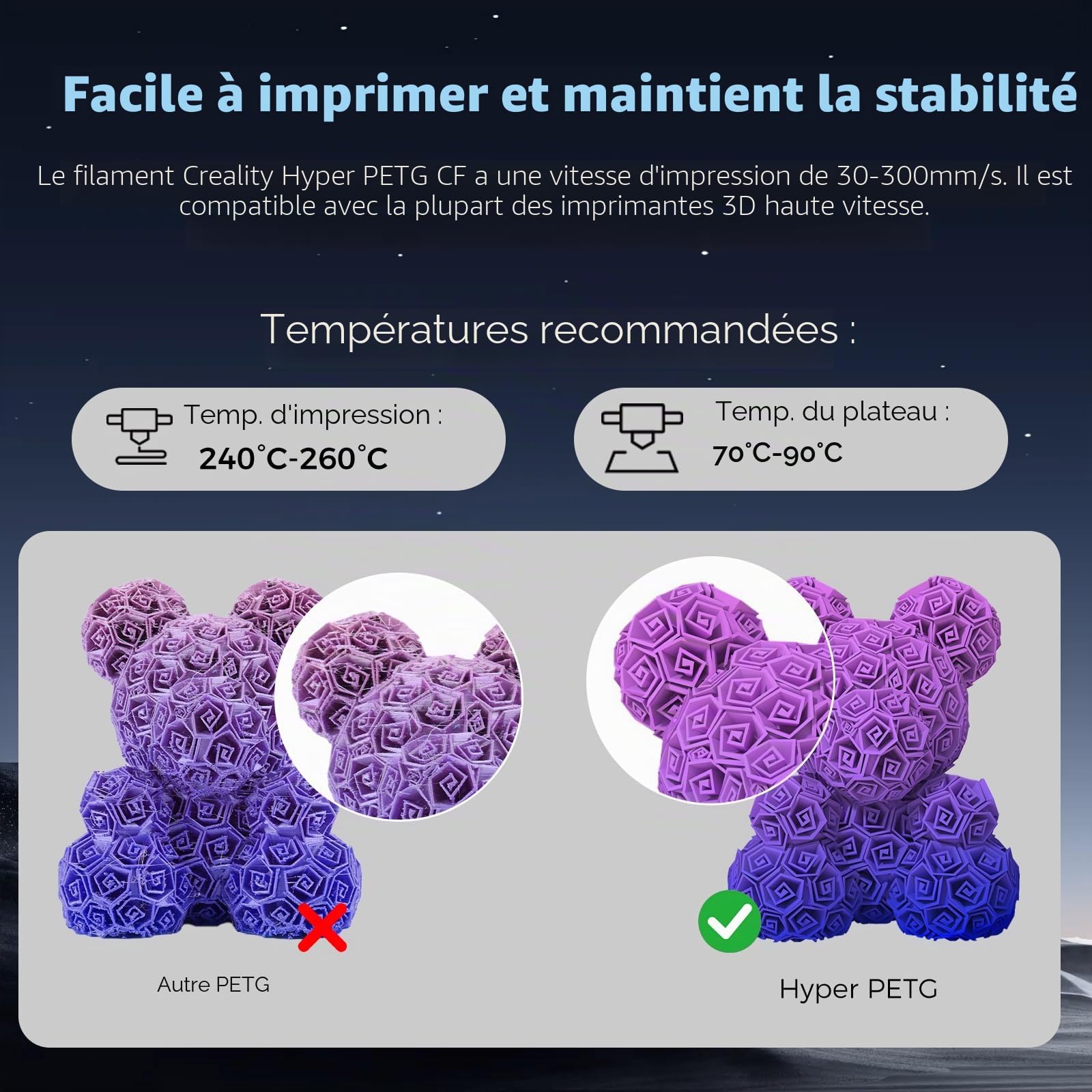 Creality Filament PETG en fibre de carbone - 1,75 mm - Hyper PETG-CF - 8 % de matériau d'impression 3D renforcé de fibre de carbone avec RFID, fibre de carbone PETG - Texture mate - 1 kg