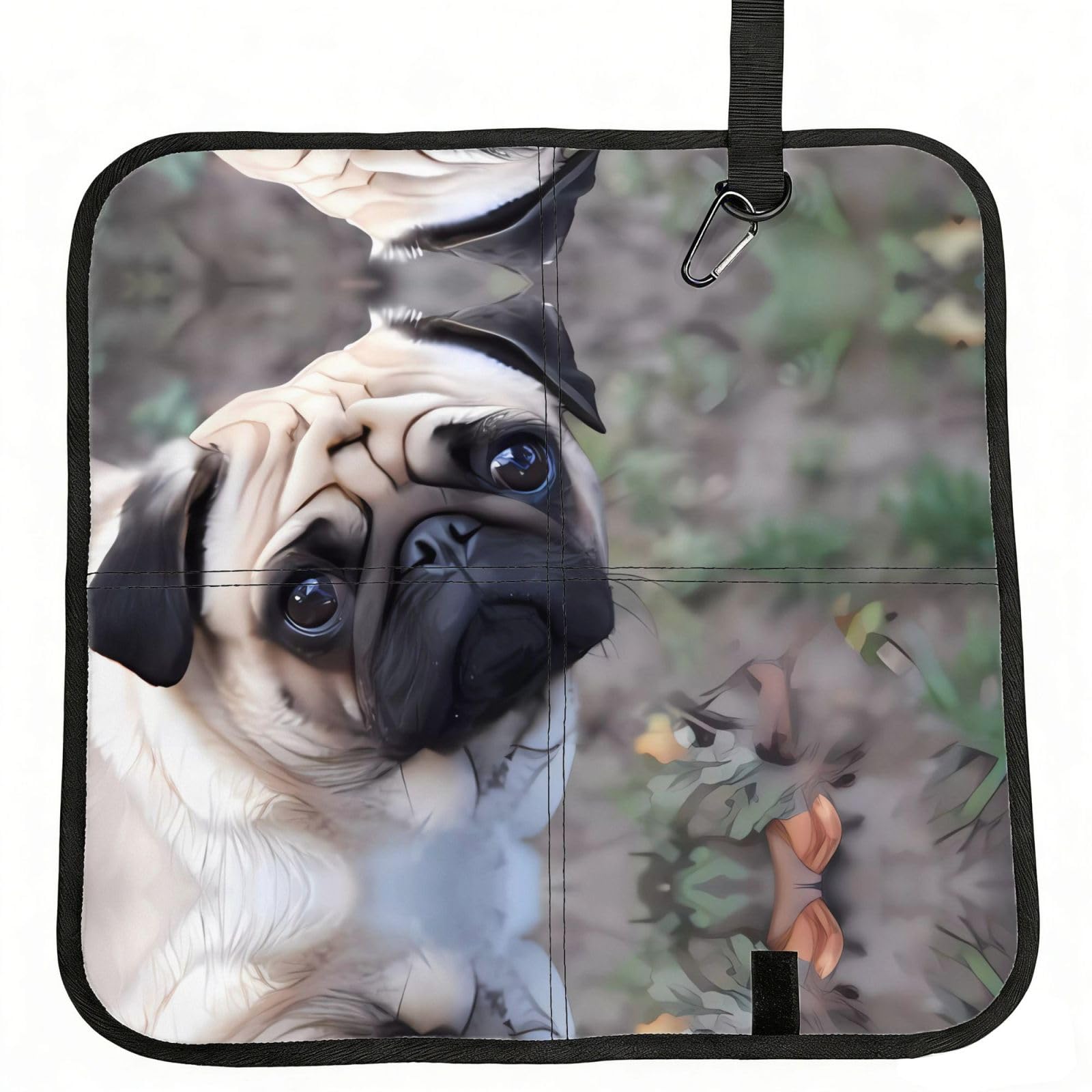 WBQLSL Pug dog Foldable Seat Cushion - Portable Stadium Pad with Carabiner for Camping Hiking Picnic Beach