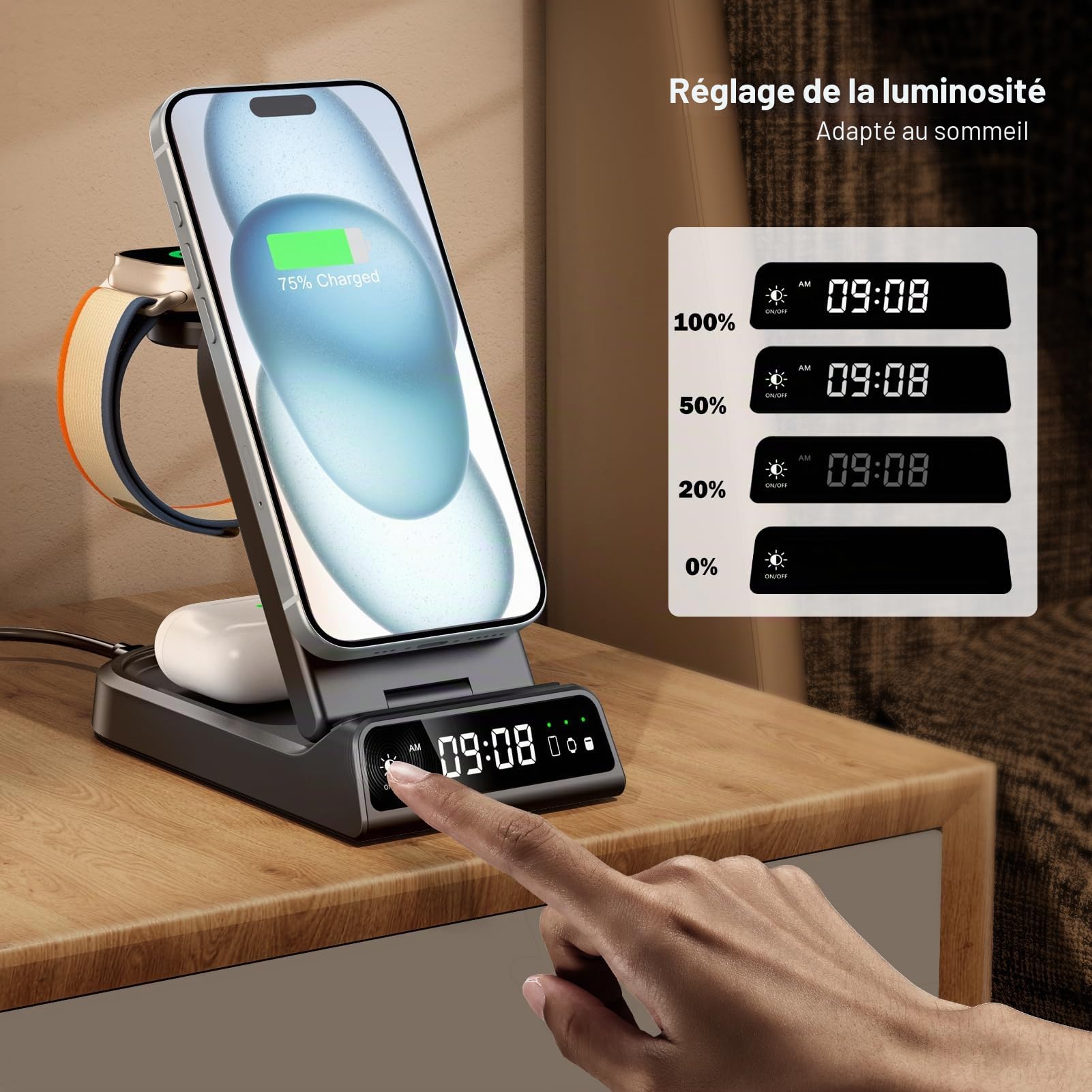 SwanScout Mag-Safe Chargeur Induction, 4 en 1 Station de Charge pour iPhone Air/17/16/15/14/13 Séries, Chargeur sans Fil Portable pour Apple Watch Ultra 3/11/10/9/8/7/6/5/4, SwanScout 702M