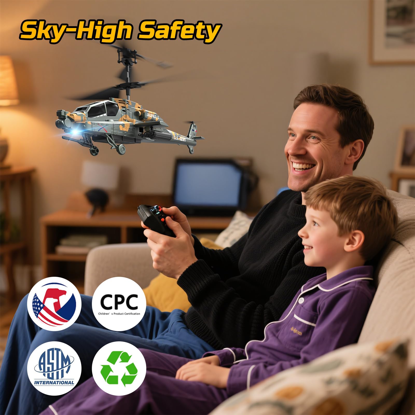 DEERC Helicóptero RC para Adultos y niños, helicóptero Militar Control Remoto 2.4 GHz, 2 baterías, 26 Minutos de Vuelo, Luces LED, retención altitud, despegue con una Sola tecla, Apto para Interiores