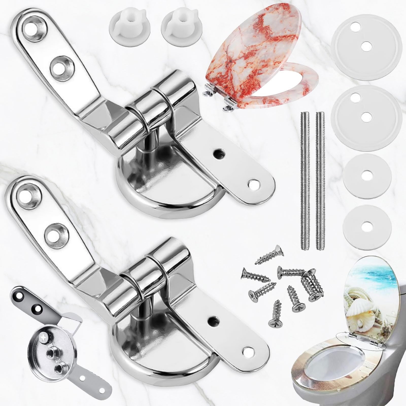 Basetousual Silver 1 Set Of Toilet Seat Hinge Fittings, Toilet Seat Hinges Light Hinges Perfect For Most Mdf Wood Resin Toilet Seats