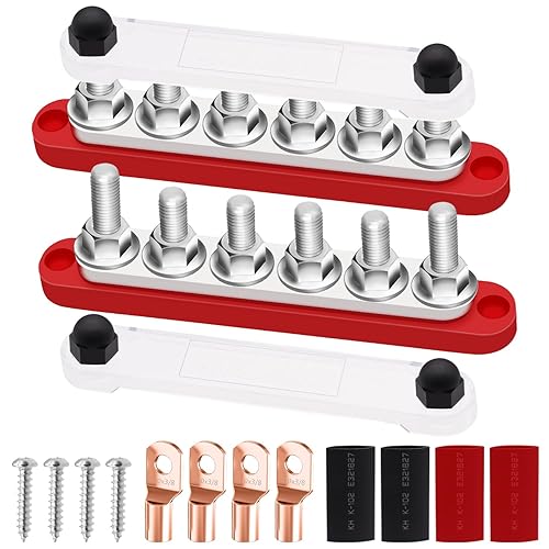 Miniatura 8 de maierke Barra de bus de 250 A, 12 V, marina, 6 x 516 pulgadas (M8), bloque de distribución de energía de 12 V-48 V con cubierta, con 6 terminales de