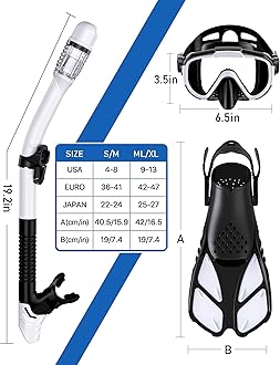 Ubekezele Snorkeling Gear for Adults Men Women,4 in 1 Snorkel Set with Panoramic View Diving Mask Anti-Fog Anti-Leak,Dry Top Snorkel,Fins and Travel Bag for Swimming,Snorkeling and Travel Diving