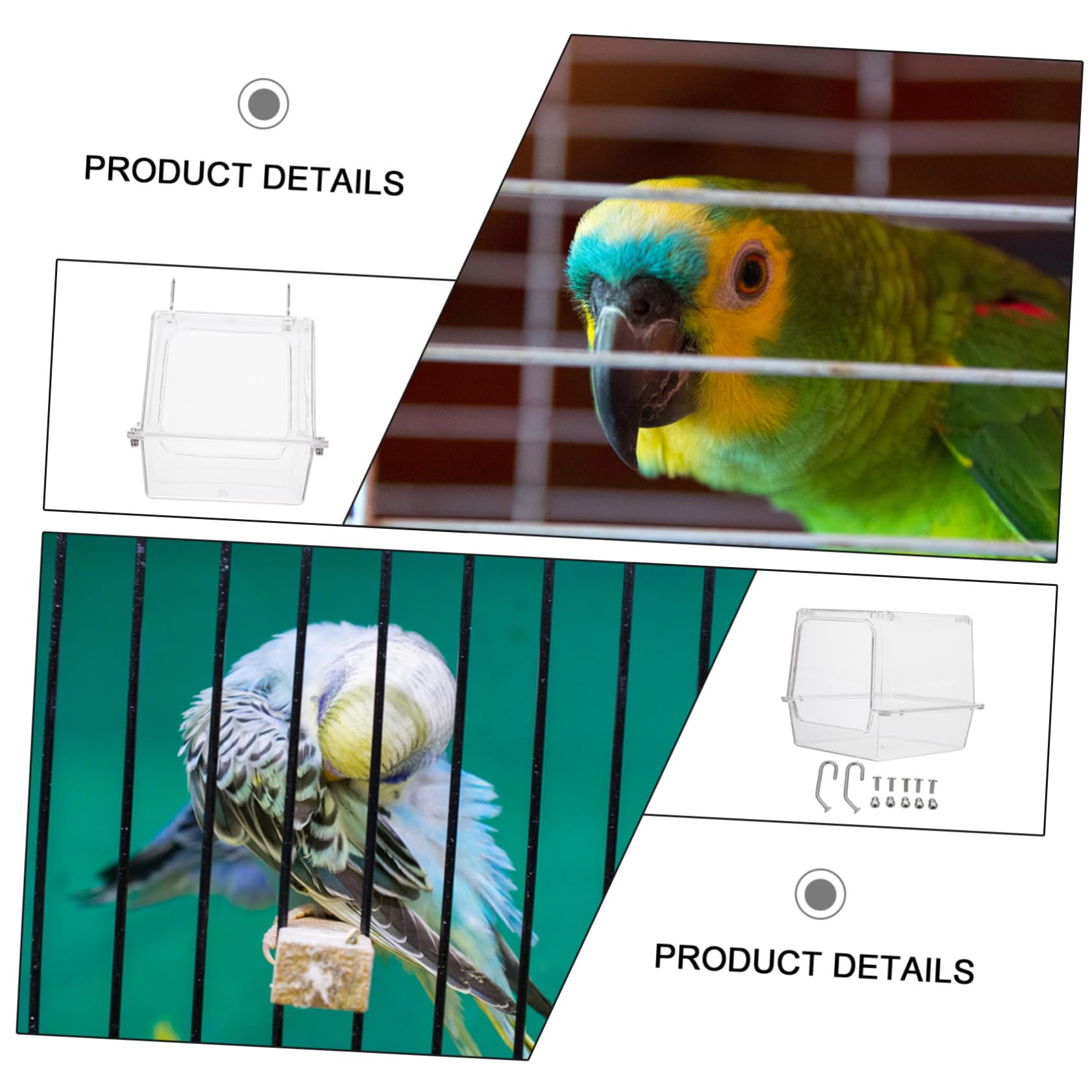 WOONEKY Cubo de Baño para Pájaros en Jaula, Bañera Colgante Acrílica para Aves Pequeñas, Baño Higiénico y Duradero