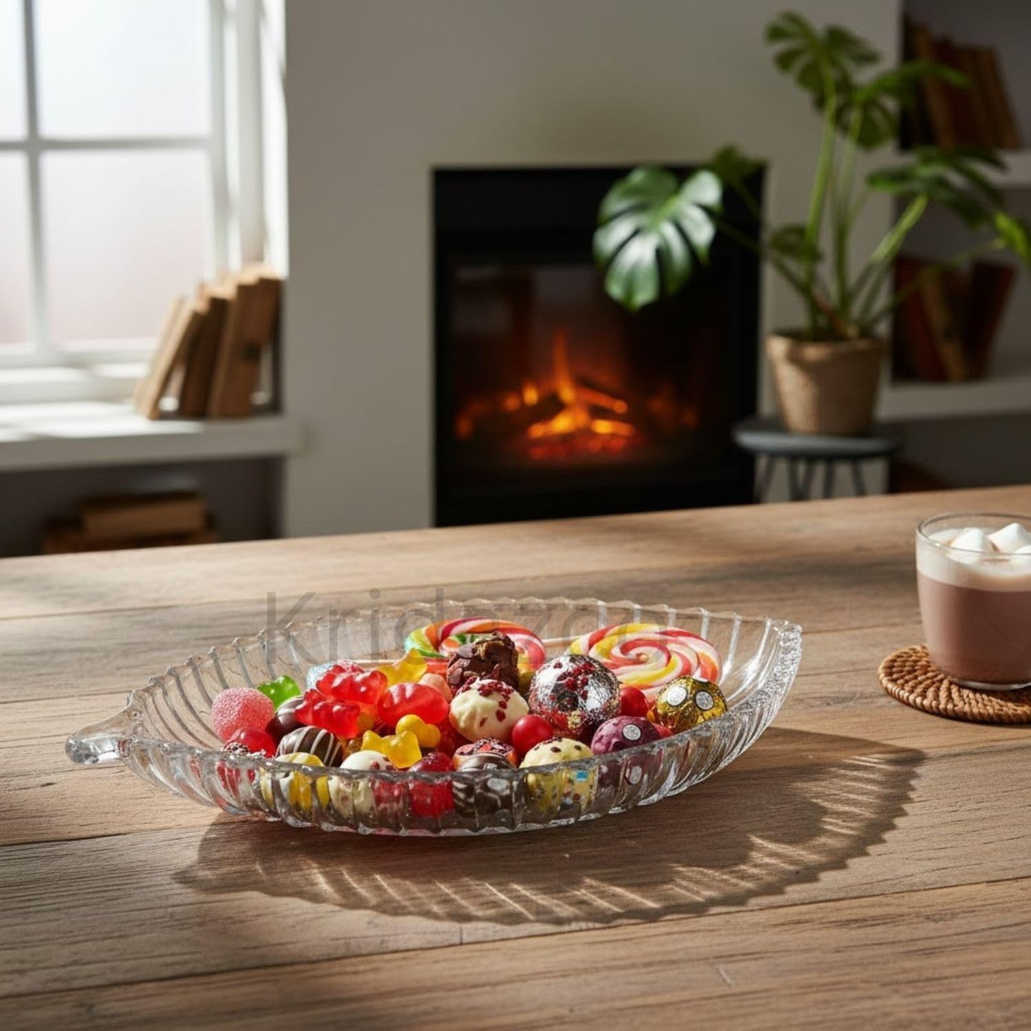 VIDAZCO Leaf Shape Glass Tray Plate for Serving Dry Fruits, Snacks