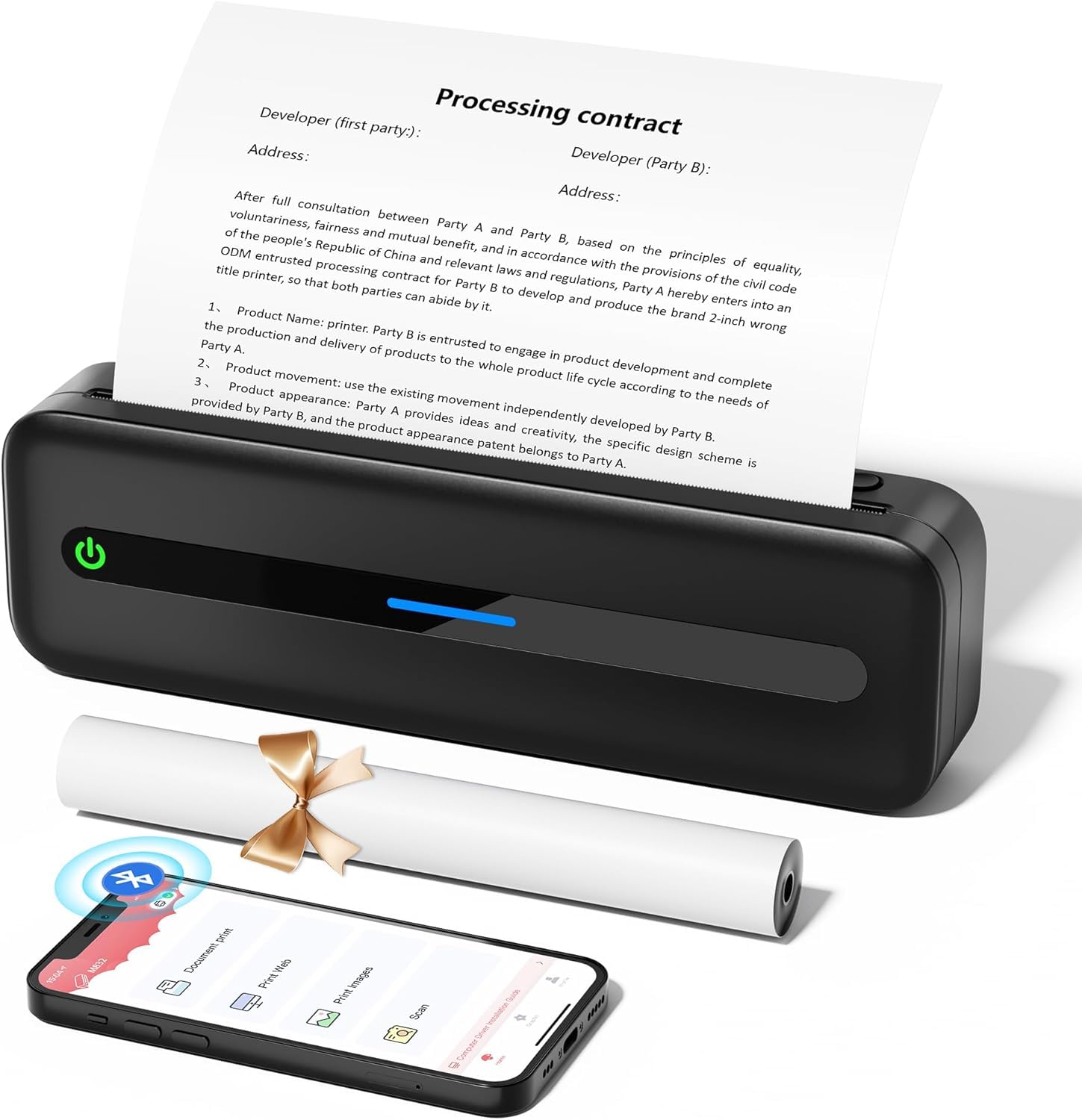 Portable Printer, 300DPI Wireless Bluetooth Thermal Printers, Support Multi-Size Thermal Paper, Compatible with iOS, Android & PC, Inkless Mobile Printer for Travel, Office, School, Black-image-48