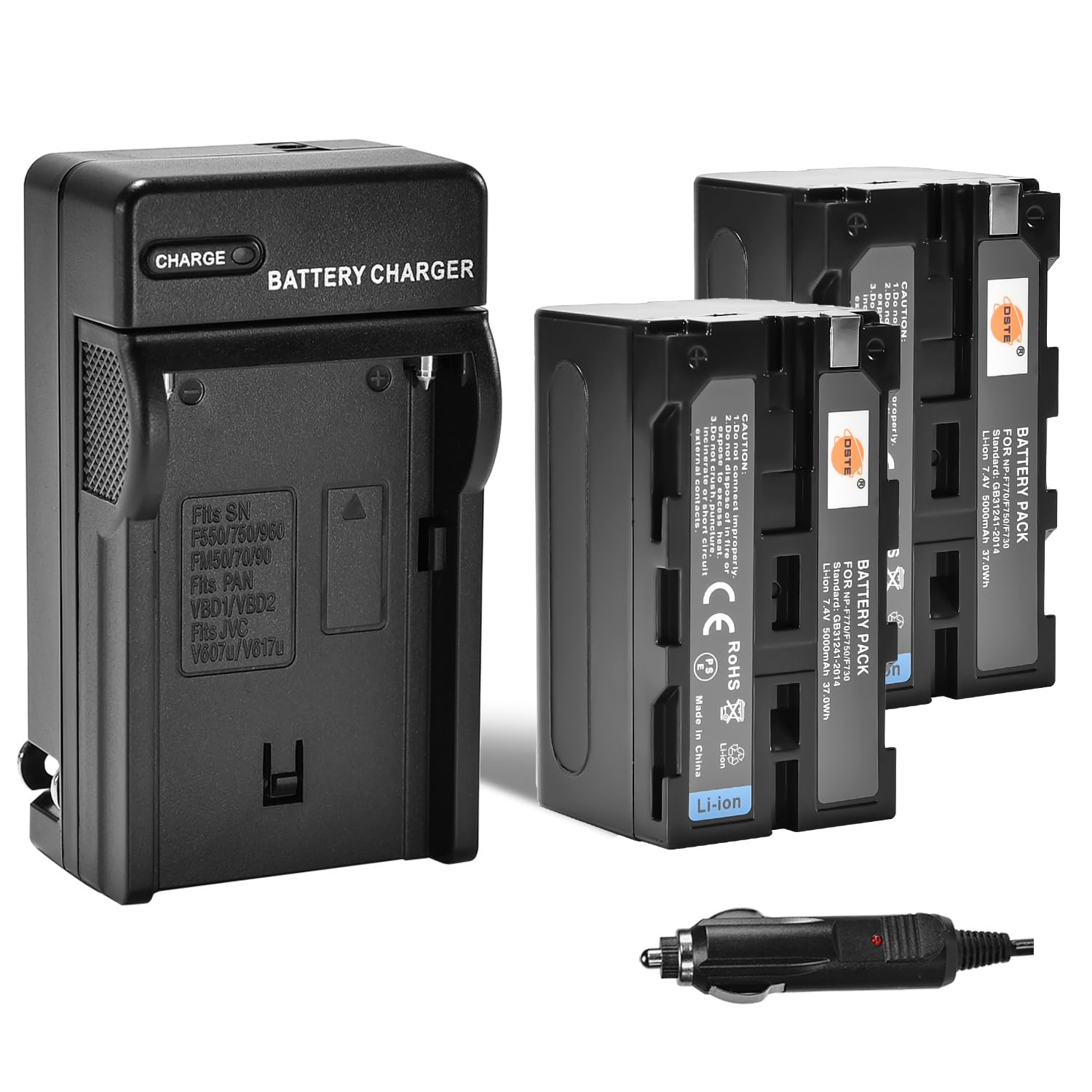 DSTE(2-Pack) NP-F750 Battery and Travel Charger Kit Compatible with Sony CCD-TRV215 CCD-TR917 TR315 HDR-FX1000 HDR-FX7 HVR-V1U HVR-Z7U HVR-Z5U Camera NP-F730 NP-F770 NP-F790 F970 F550 F570 F950