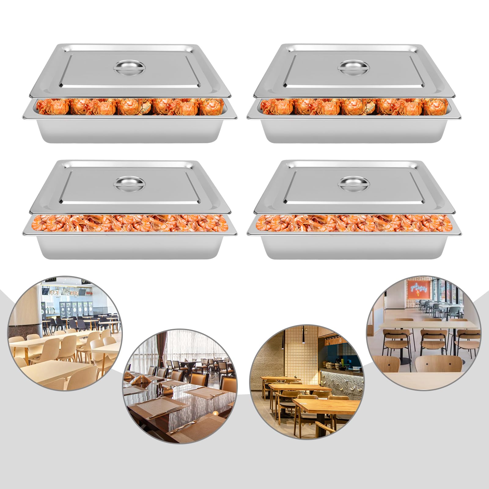 Set di 4 piatti piatti piatti vassoio per gastro-acciaio inox piatto con coperchio vassoio per gastronorme coperchio incasso impermeabile impilabile per ristoranti e case