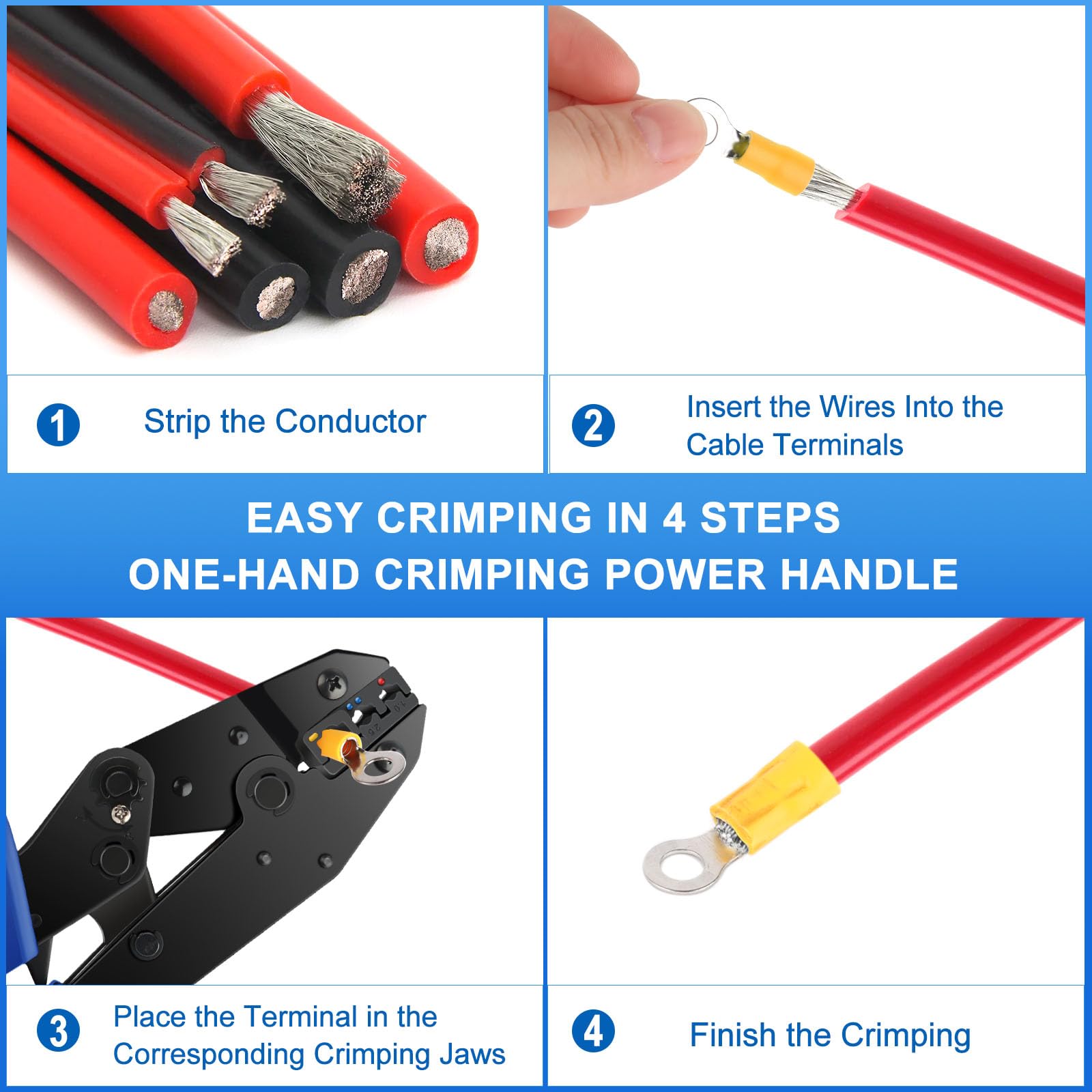 VFANDV Pinza Crimpatrice Capicorda, con 300 Capicorda Isolati a Crimpare, Crimpatrice Puntalini per 1.5-6 mm², Autoregolanti Strumenti di Crimpatura, Crimping Tool per Elettricista Riparare (HS-30J)