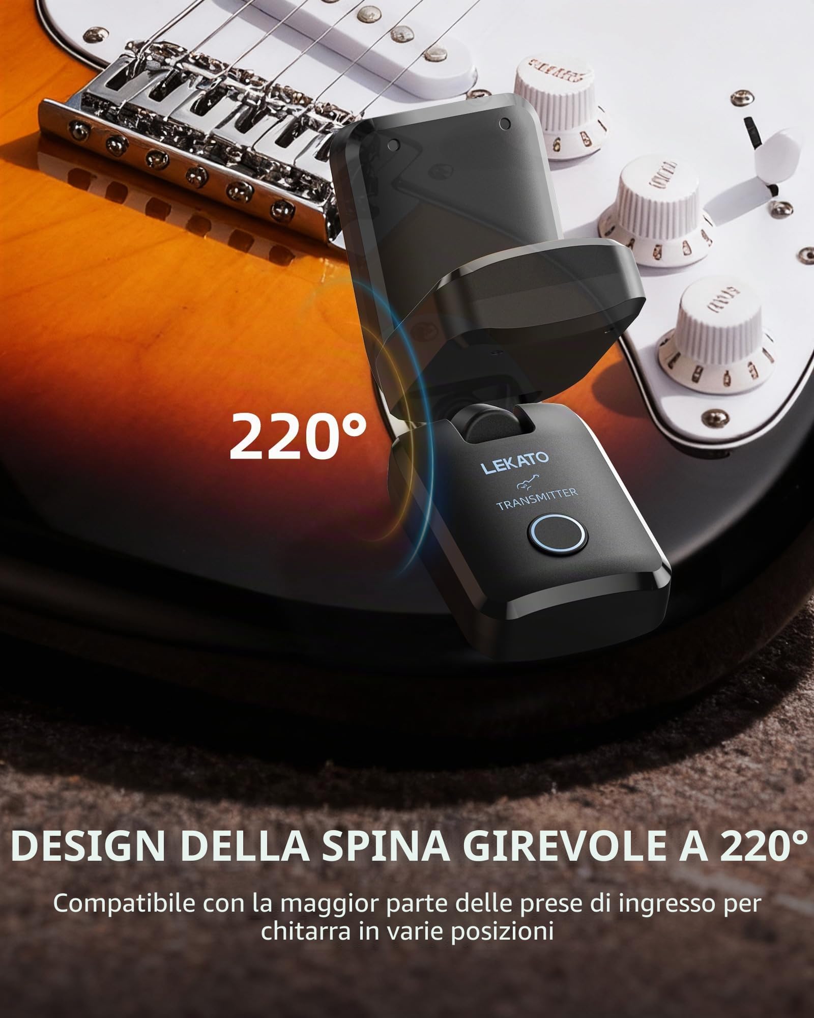 LEKATO Sistema per chitarra wireless con custodia di ricarica, ricevitore trasmettitore per chitarra con autonomia di 18 ore, jack per chitarra ricaricabile senza fili con custodia portatile per
