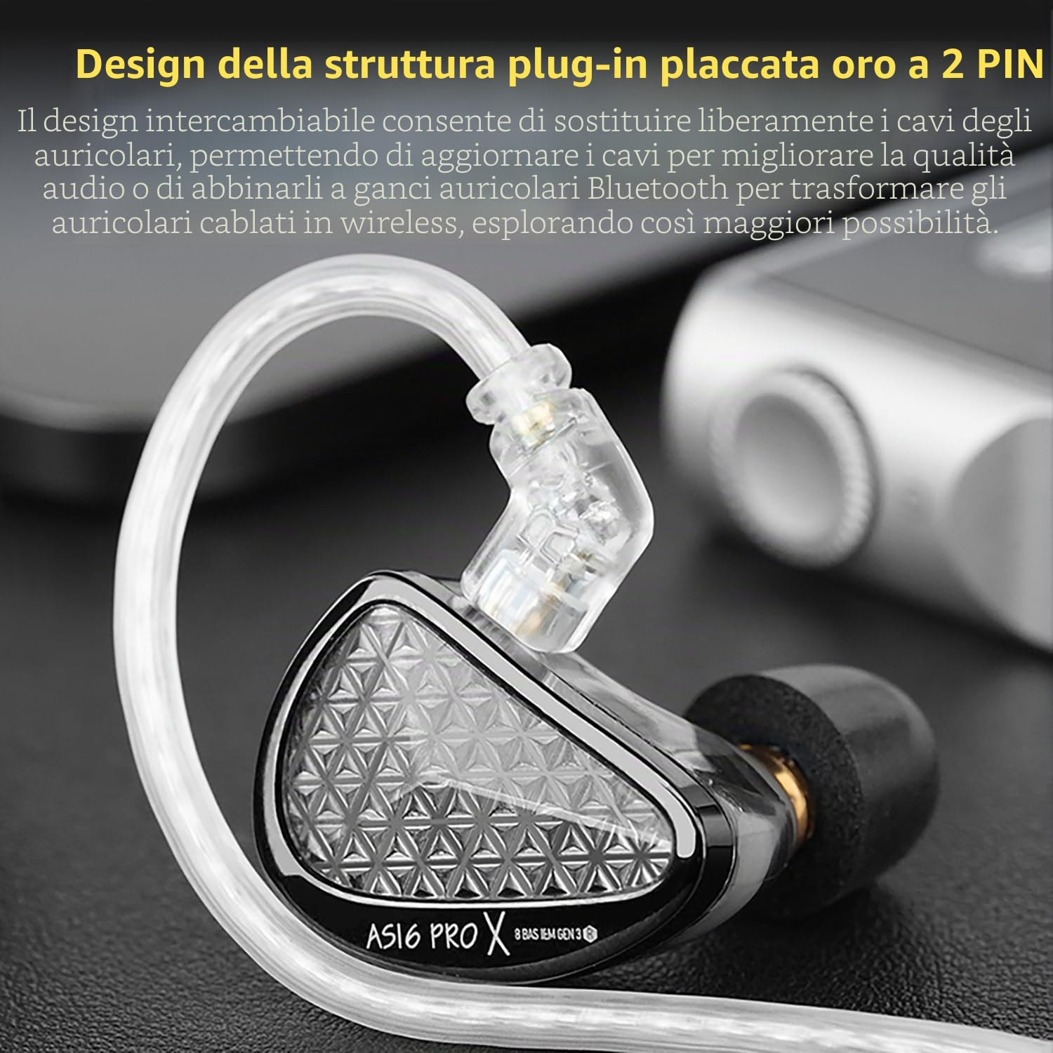 KZ AS16 PRO X - Auricolari in-ear HiFi da Gaming, 16 BA con driver ad armatura bilanciata, IEM, auricolari per musicisti, cantanti, audiofili, DJ, batteristi