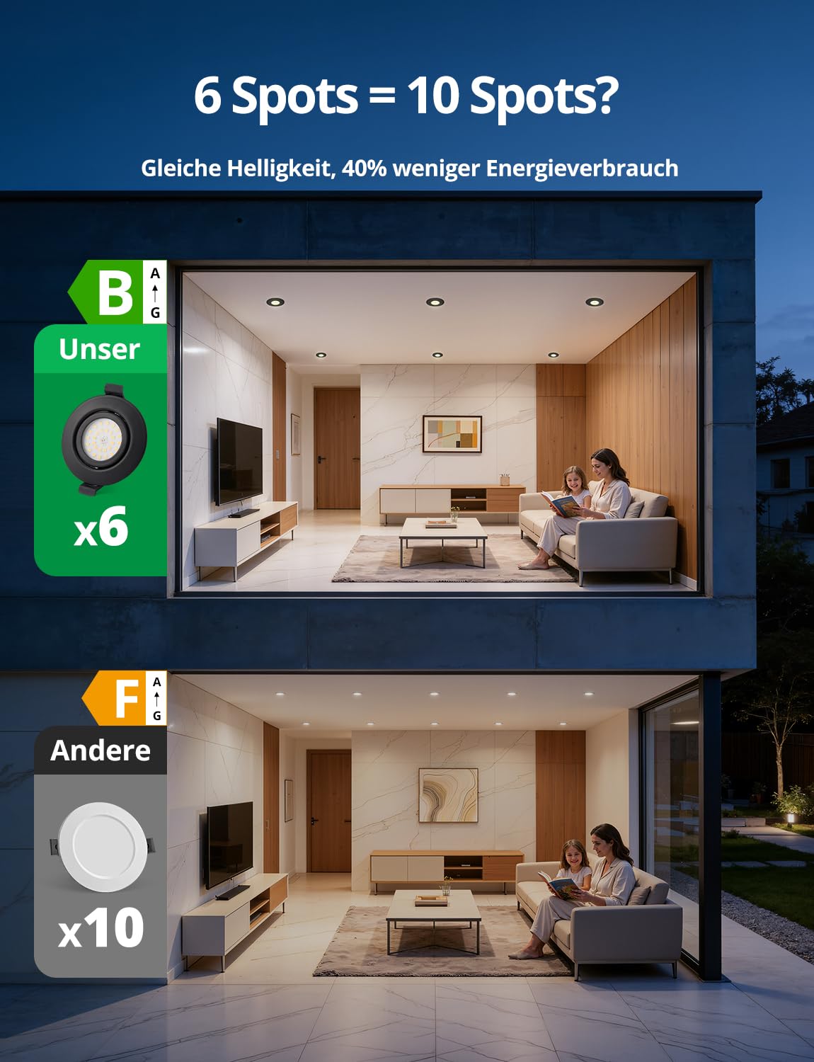 BOJIM Reflektor LED wpuszczany czarny, IP44, 4,7 W klasa energetyczna B, reflektory sufitowe 230 V otwór 68 mm - 80 mm, naturalna biel 4000 K, do łazienki, kuchni, salonu, sypialni, zestaw 10 sztuk