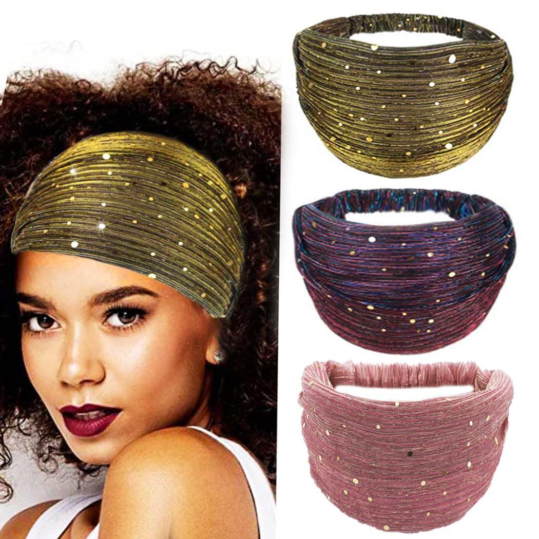 Zoestar Wide Sequin Headbands Yoga Head Wrap Turban Headbands Headbands Scarves Elastic Stylish Hair Bands for Women and Girls (Pack of 3)(Set of 2)