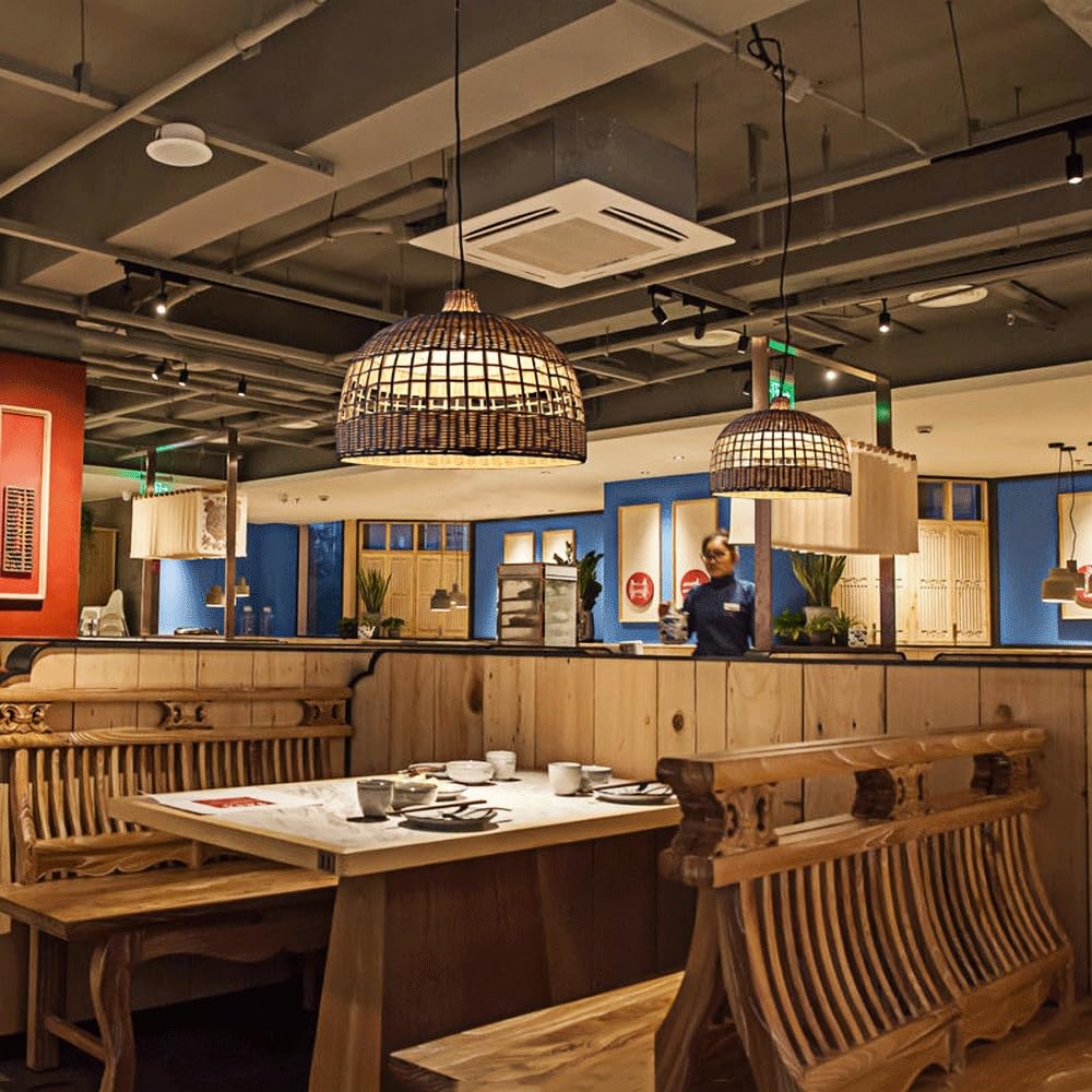 Lámpara de araña de altura ajustable, de ratán tejido a mano, colgante para salón de té, estilo rústico, para dormitorio, sala de estar, iluminación pastoral para restaurante, pantalla de materiales