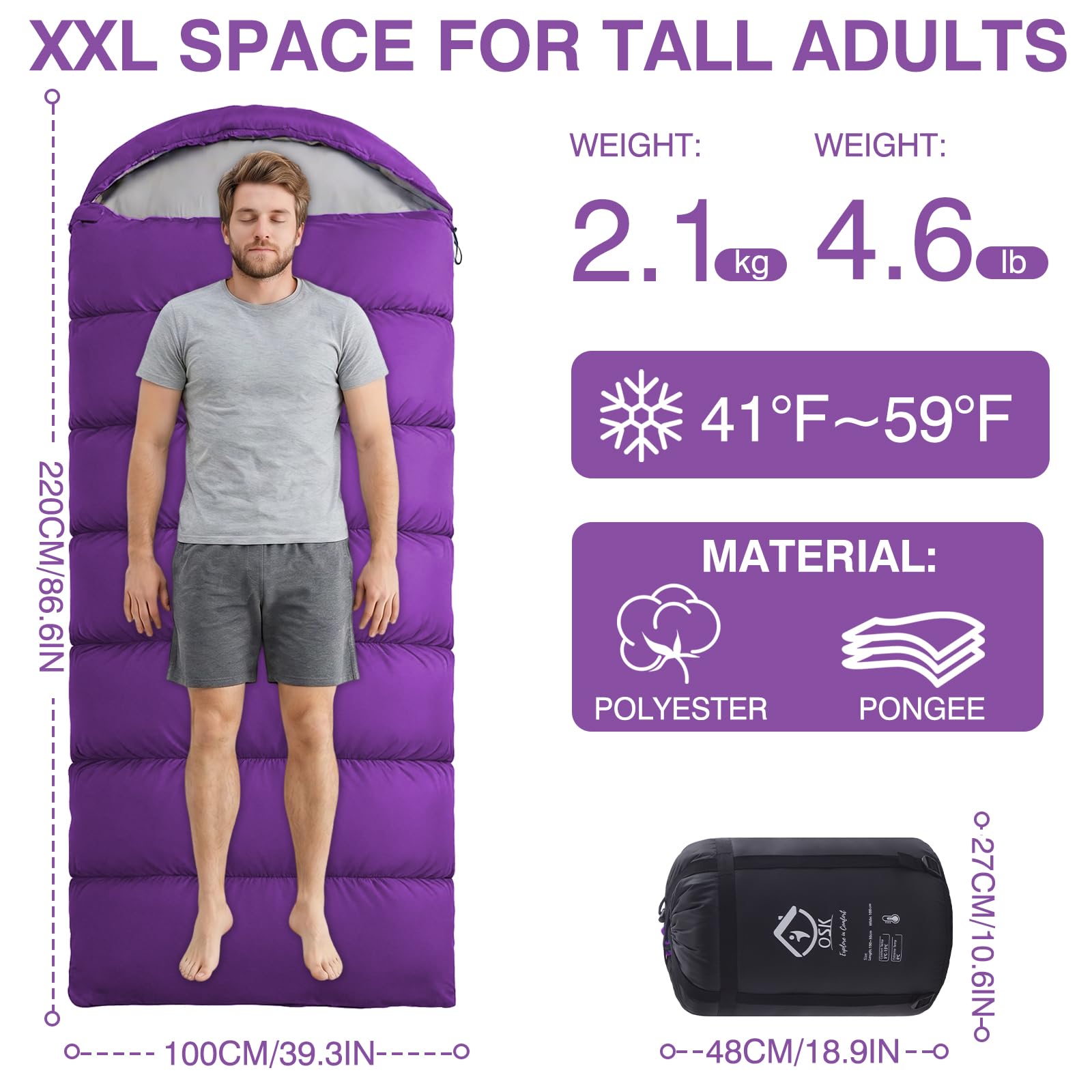 XXL Camping Sleeping Bag - Waterproof & Lightweight -6